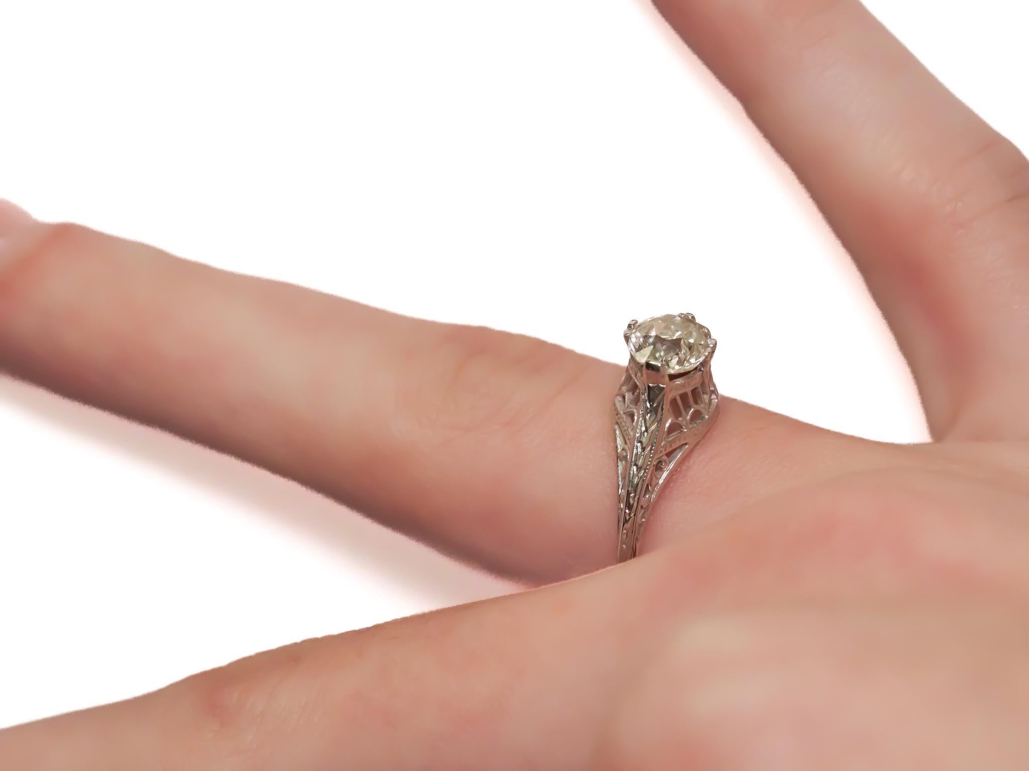 AAntique 14K White Gold Engagement Ring with .96ct Old Miner Cut Diamond VEG #67 For Sale 3