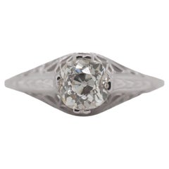 Antique AAntique 14K White Gold Engagement Ring with .96ct Old Miner Cut Diamond VEG #67