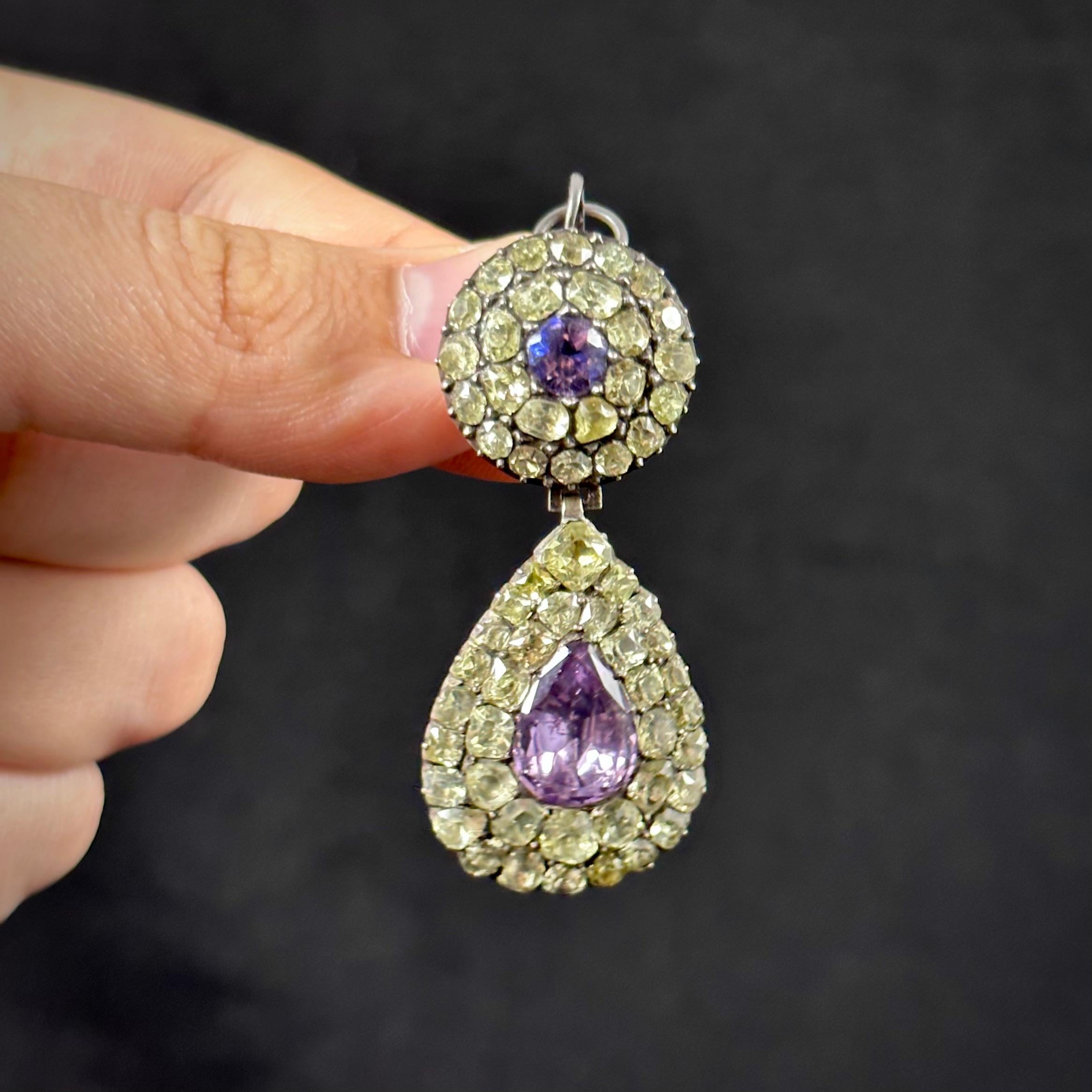 Antique Chrysolite Chrysoberyl Amethyst Brooch Earrings Silver Set Portuguese For Sale 7