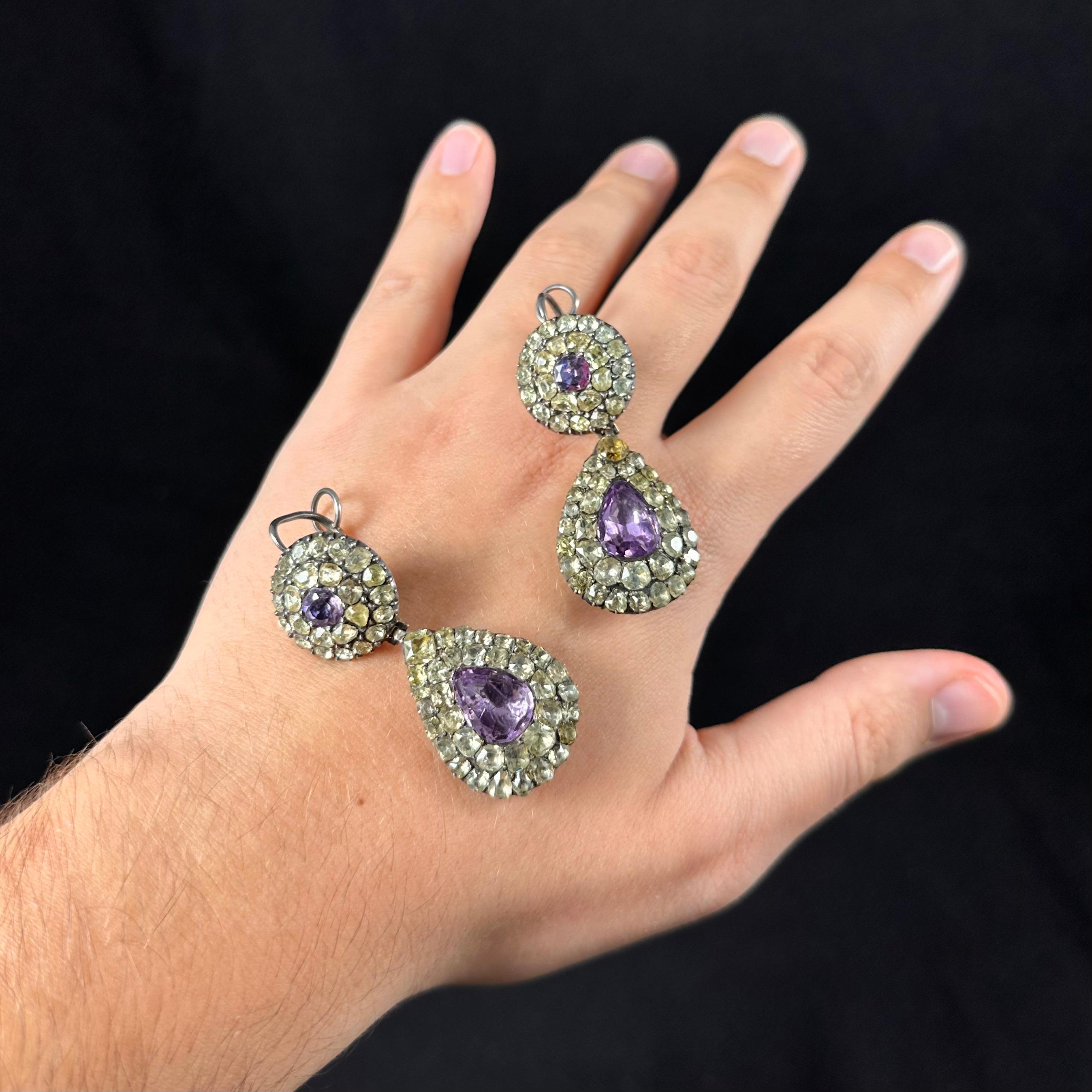 Antique Chrysolite Chrysoberyl Amethyst Brooch Earrings Silver Set Portuguese For Sale 10