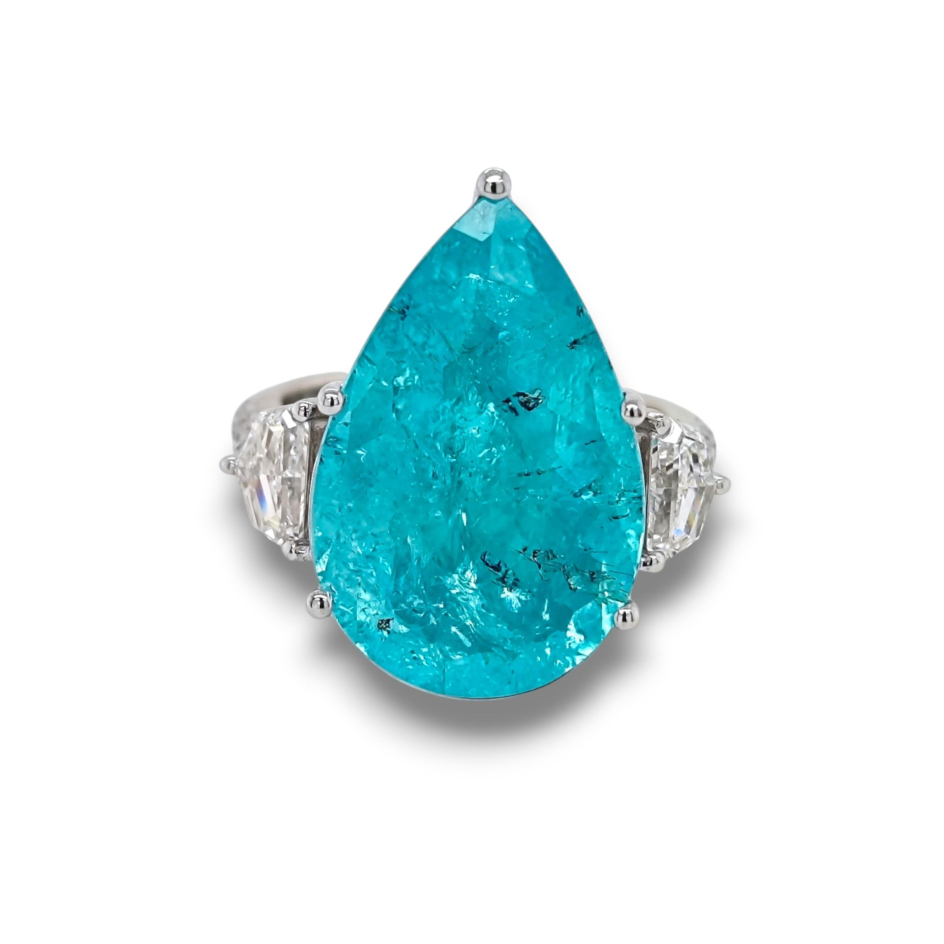 AAP Anillo de oro blanco con diamante fantasía Paraiba azul neón pera certificado de 12,59 quilates Corte pera en venta