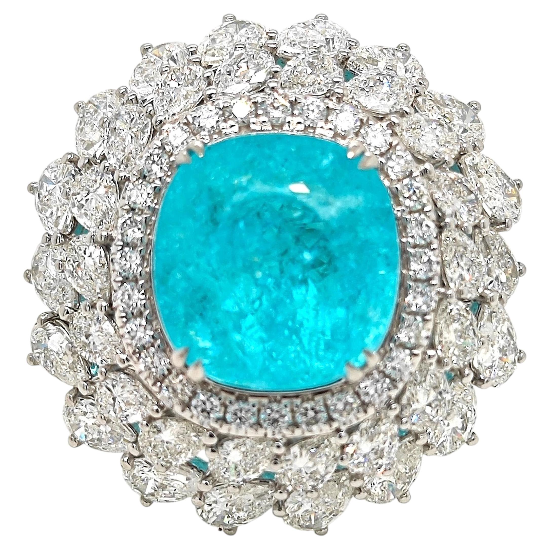 Anello in oro bianco con diamante con tormalina Paraiba certificata AAP da 24,44 carati