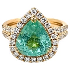 AAP Certified 5.66 Carat Paraiba Tourmaline Round Diamond Yellow Gold Ring
