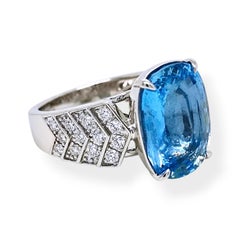 AAP Certified 7.23 Carat Aquamarine Round Diamond white Gold Ring