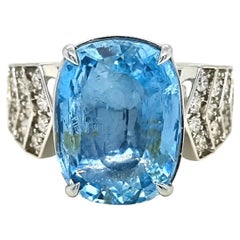 AAP zertifiziert 7,23 Karat Aquamarin Runde Diamant Weißgold Ring