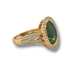AAP Green Oval Paraiba Round Diamond Yellow Gold Ring