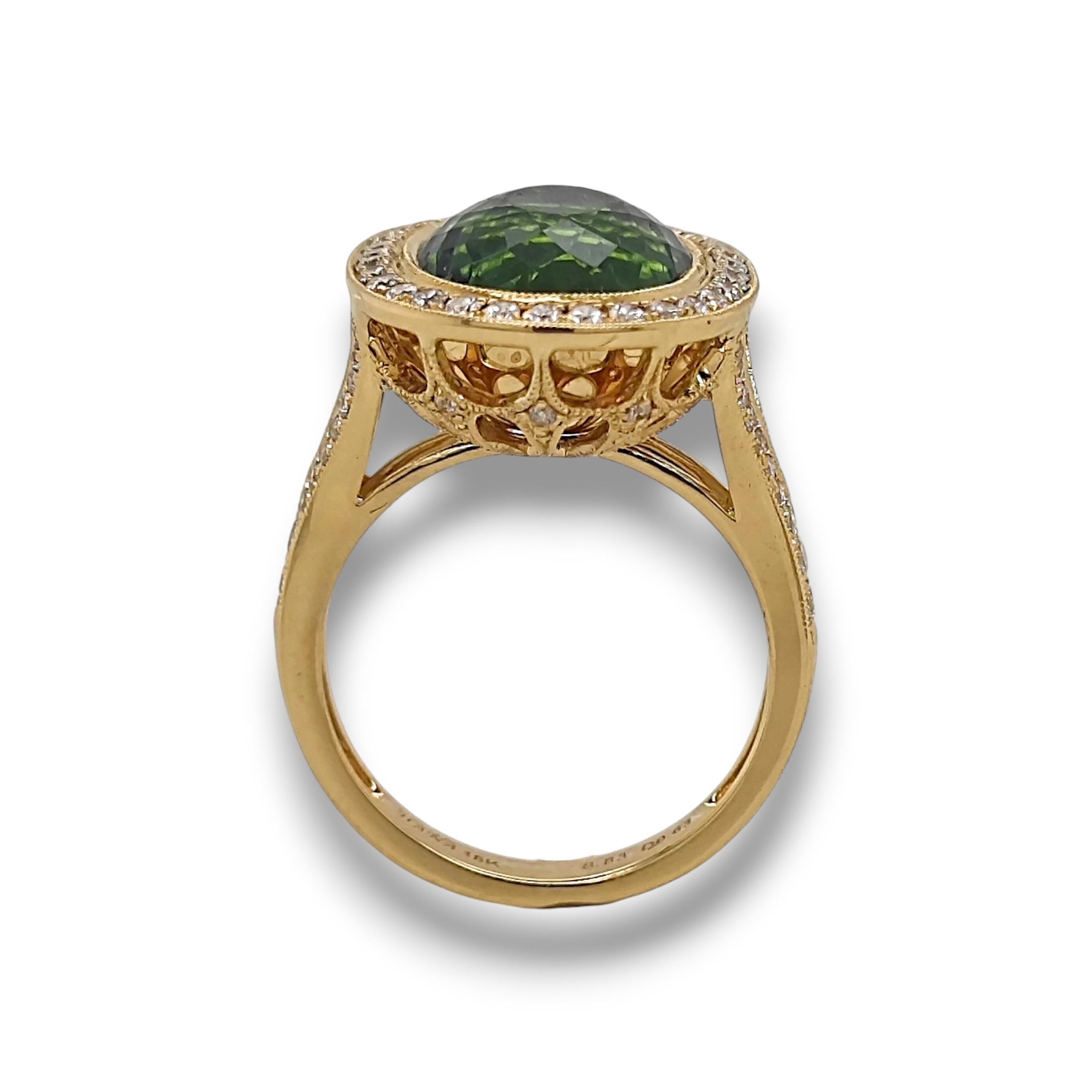 Donna Anello in oro giallo con diamante rotondo Paraiba ovale verde AAP in vendita