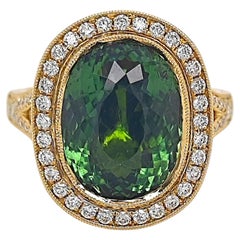 AAP Green Oval Paraiba Round Diamond Yellow Gold Ring