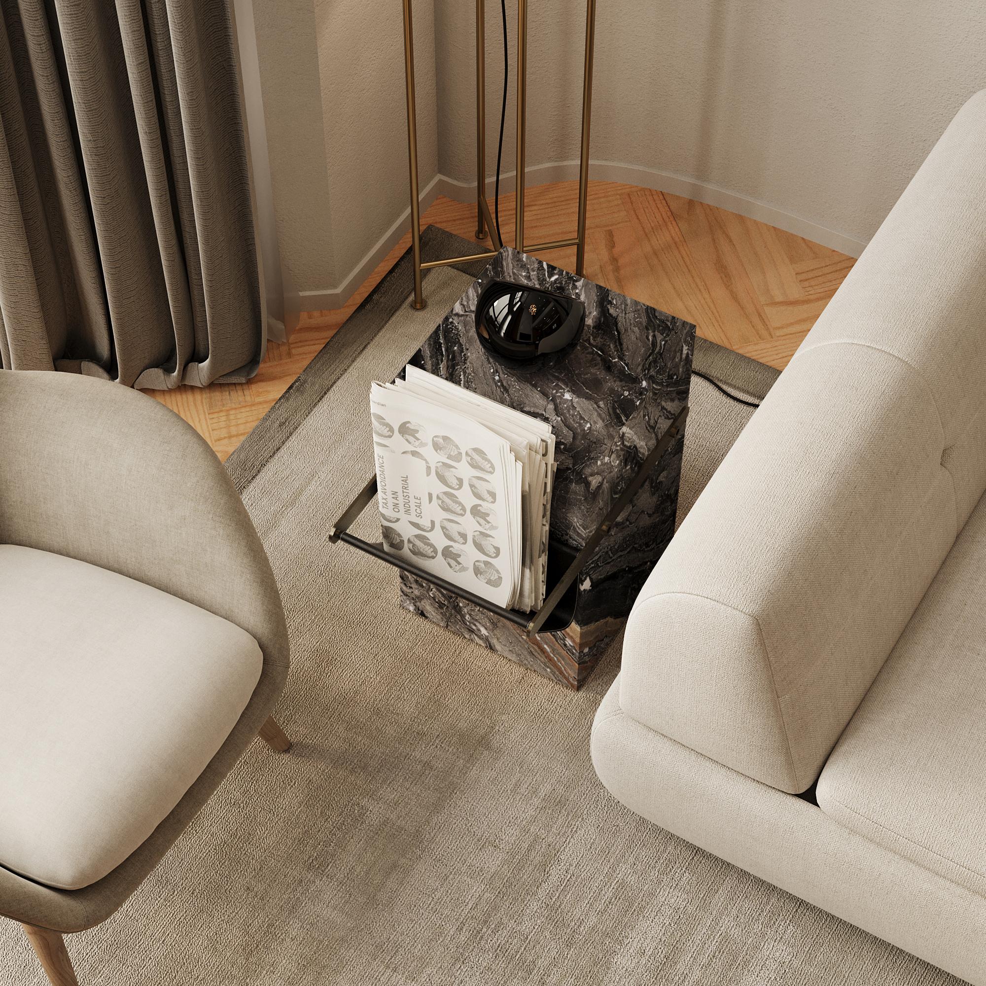 Aarhaus - Table d'appoint en marbre avec pochette de rangement - Beige Breccia en vente 1