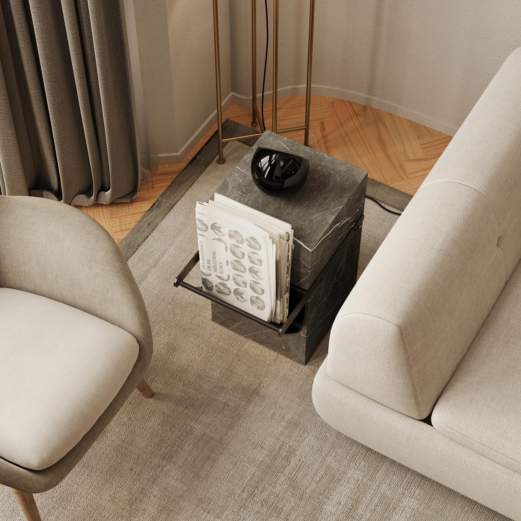Aarhaus - Table d'appoint en marbre avec pochette de rangement - Beige Breccia en vente 2