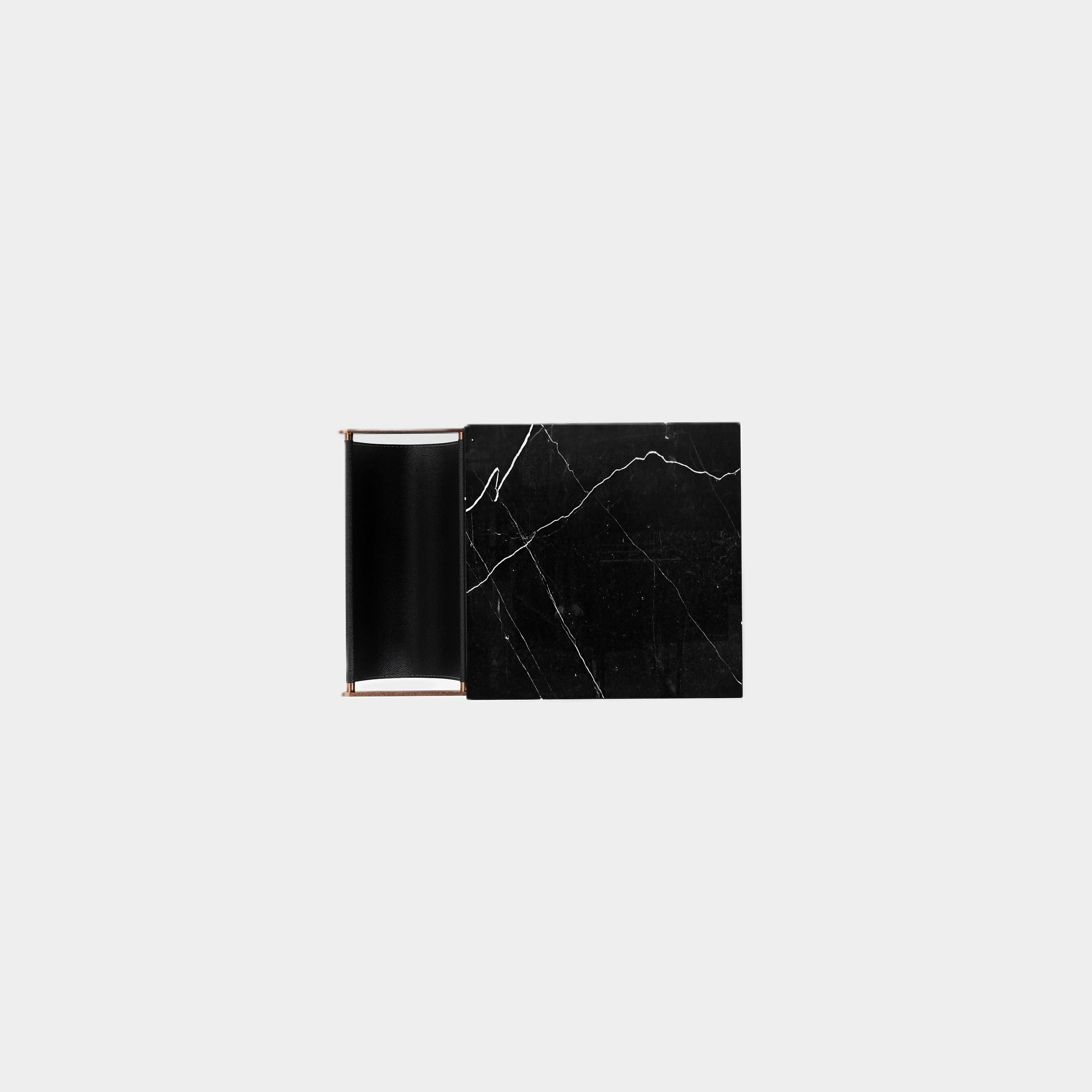 Scandinavian Modern Aarhaus - Marble Side-Table With Storage Pouch - Black Eagle For Sale
