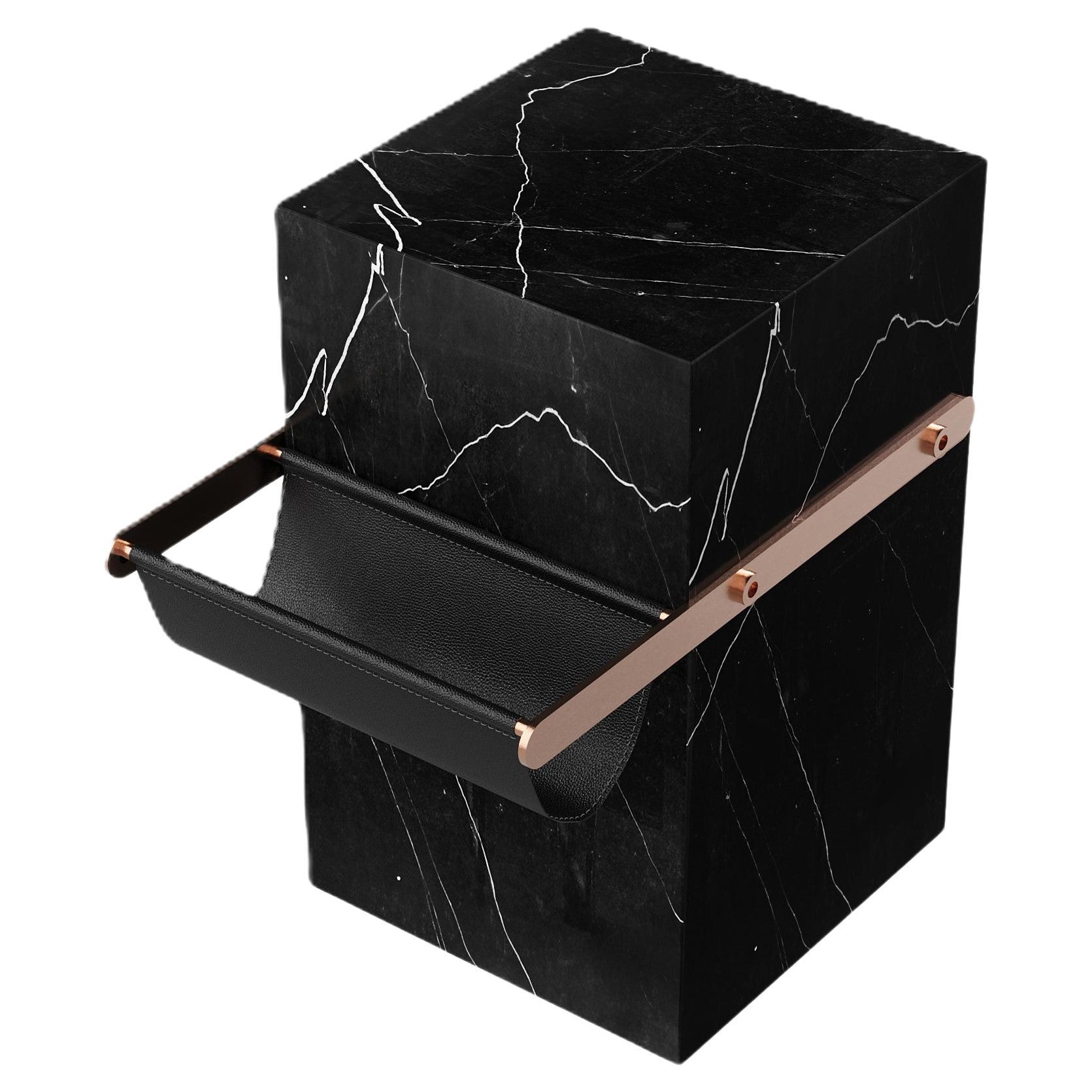 Aarhaus - Marble Side-Table With Storage Pouch - Black Eagle