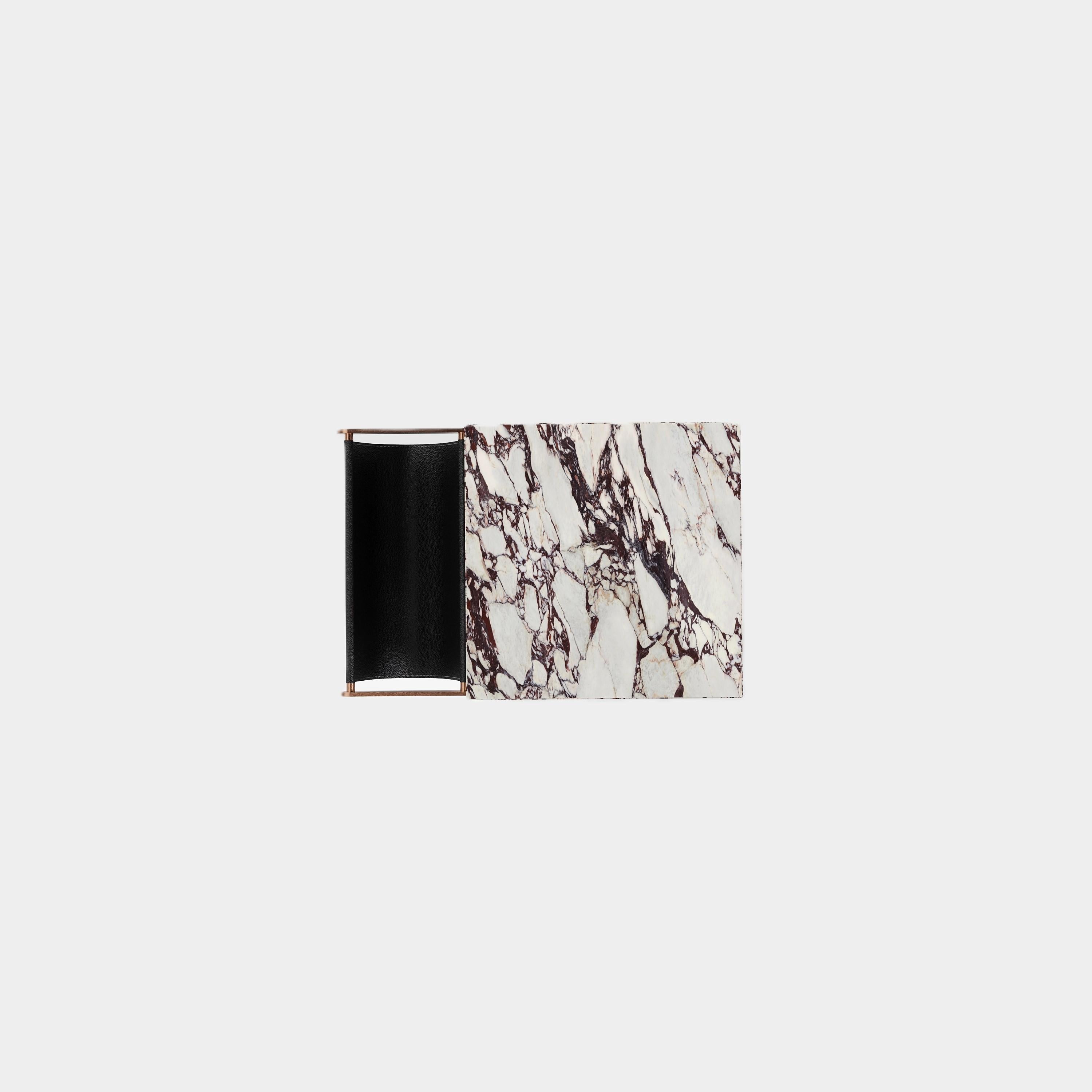Scandinavian Modern Aarhaus - Marble Side-Table With Storage Pouch - Calacatta Viola For Sale