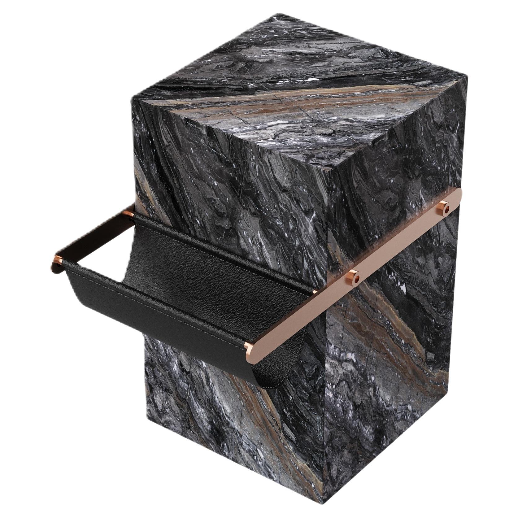 Aarhaus - Marble Side-Table With Storage Pouch - Grey Galaxy