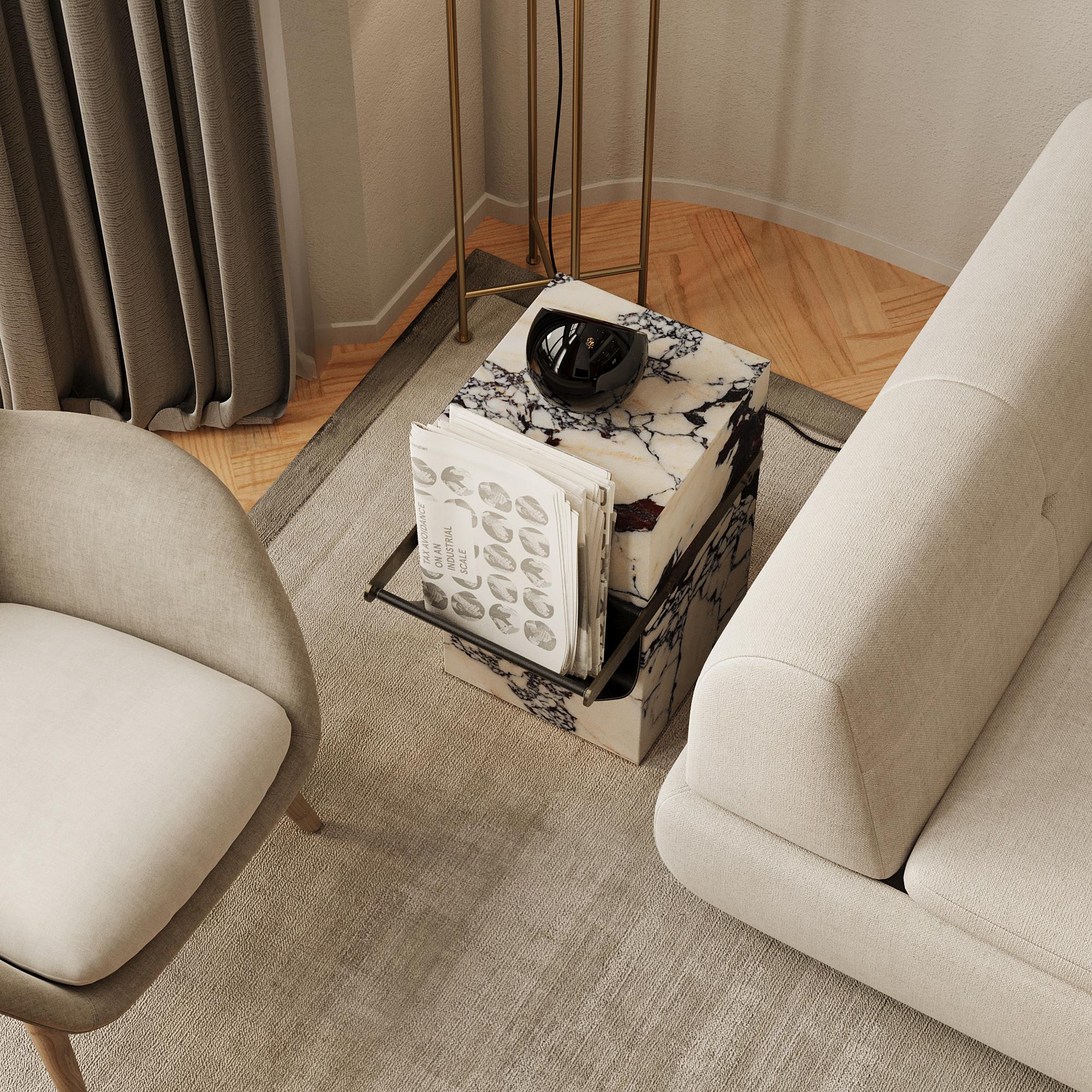 Marbre Aarhaus - Table d'appoint en marbre avec pochette de rangement - Kenzo gris en vente