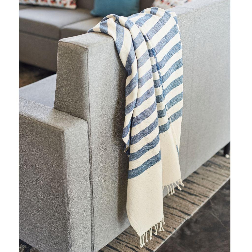 AARI Handloom Indigo Stripes Pattern Throw / Blanket in Organic Cotton 3