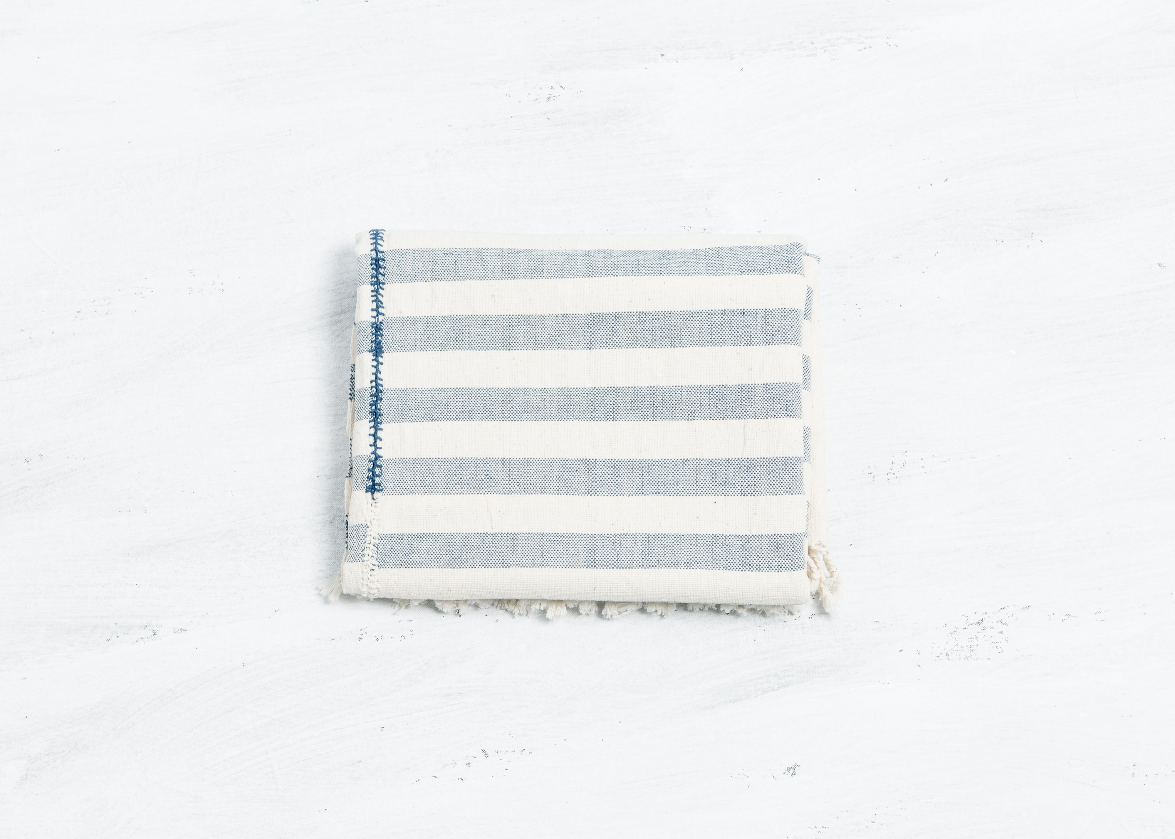 Contemporary AARI Handloom Indigo Stripes Pattern Throw / Blanket in Organic Cotton