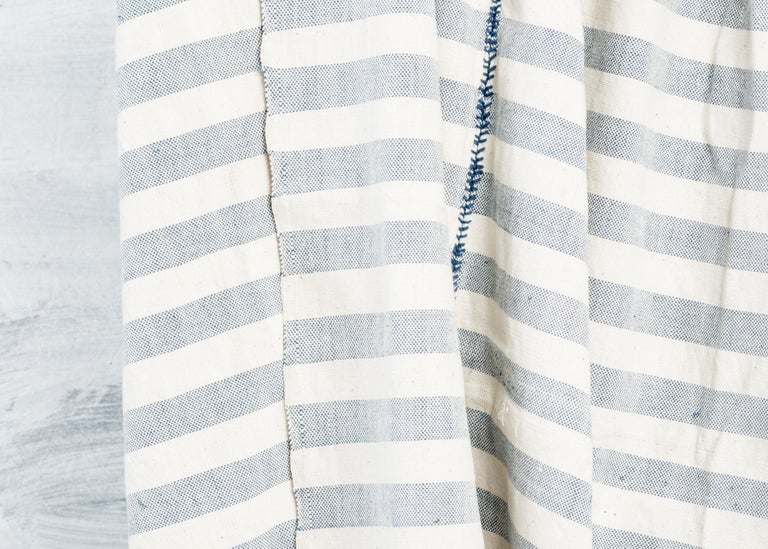 Yarn AARI Handloom Indigo Stripes Pattern Throw / Blanket in Organic Cotton For Sale