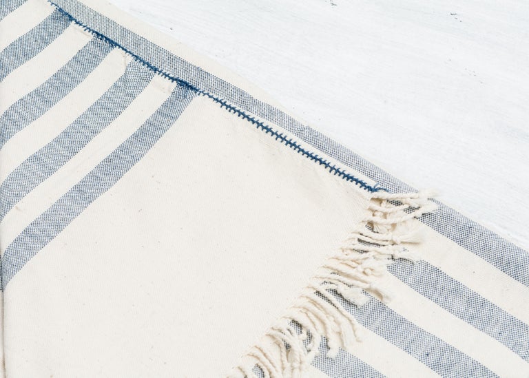 AARI Handloom Indigo Stripes Pattern Throw / Blanket in Organic Cotton For Sale 6
