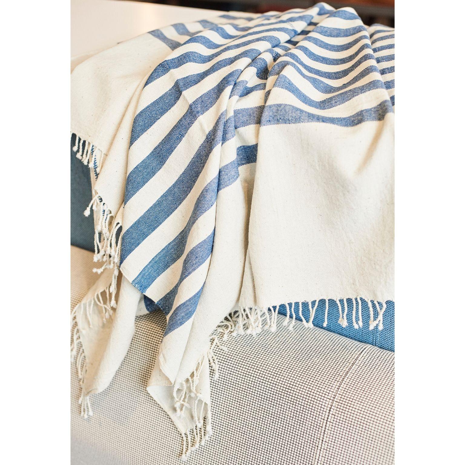 AARI Handloom Indigo Stripes Pattern Throw / Blanket in Organic Cotton 4