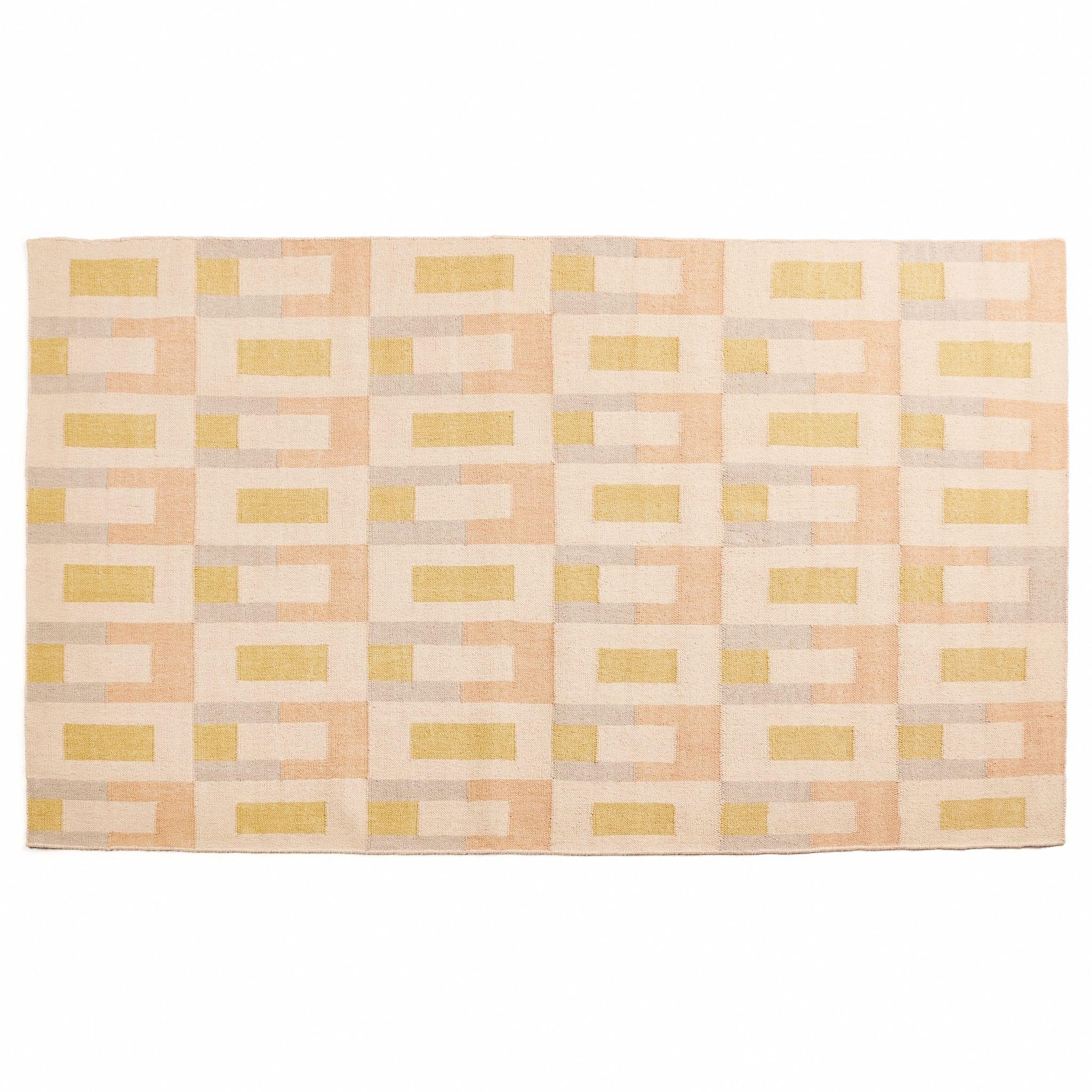 Contemporary Aari Handwoven Geometric Modern Indian Rug in Multicolor Pastel Shades For Sale
