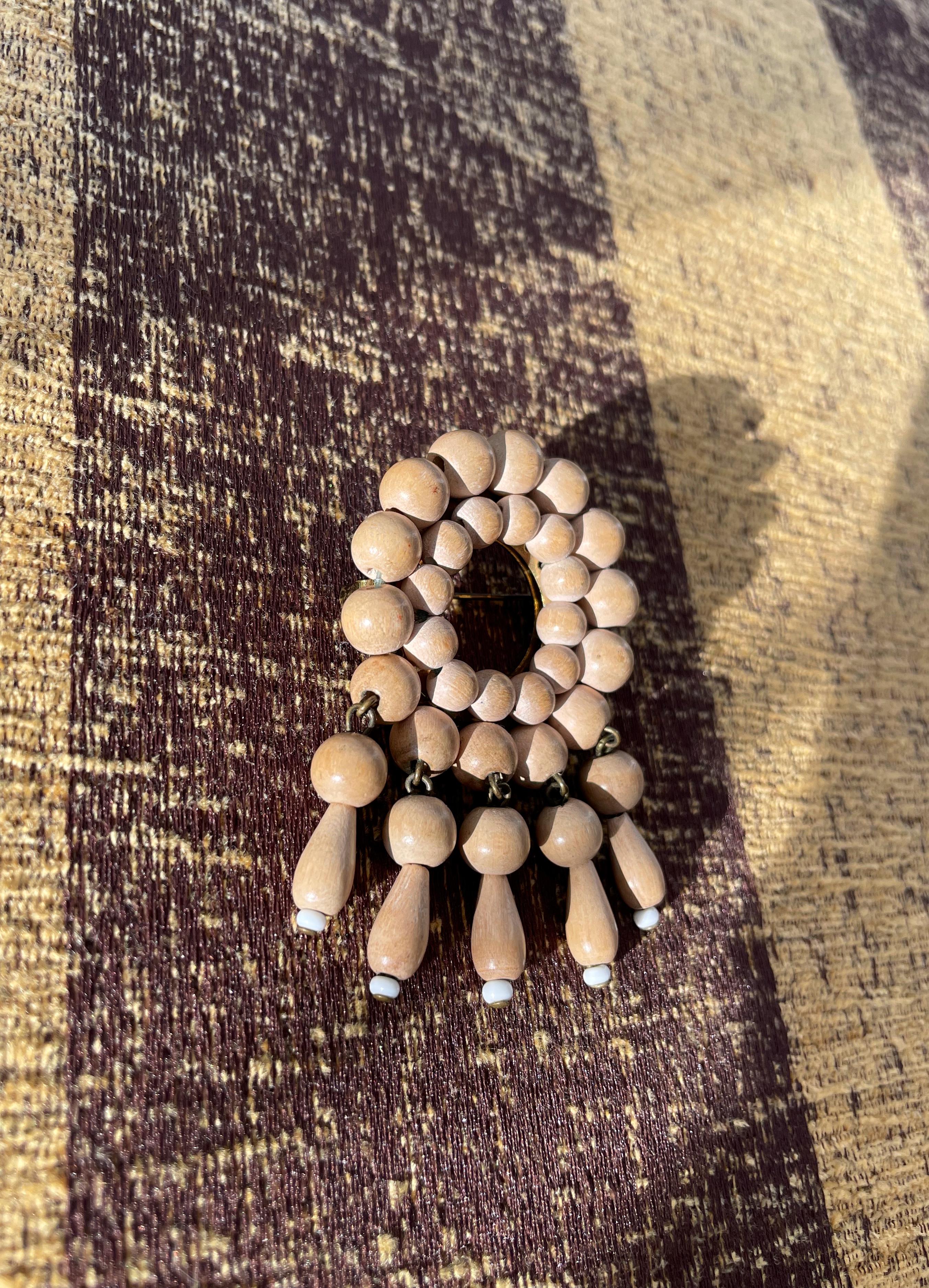 Hand-Crafted 1970s Finnish Aarikka Jewelry Wooden Bead Pin Brooch For Sale