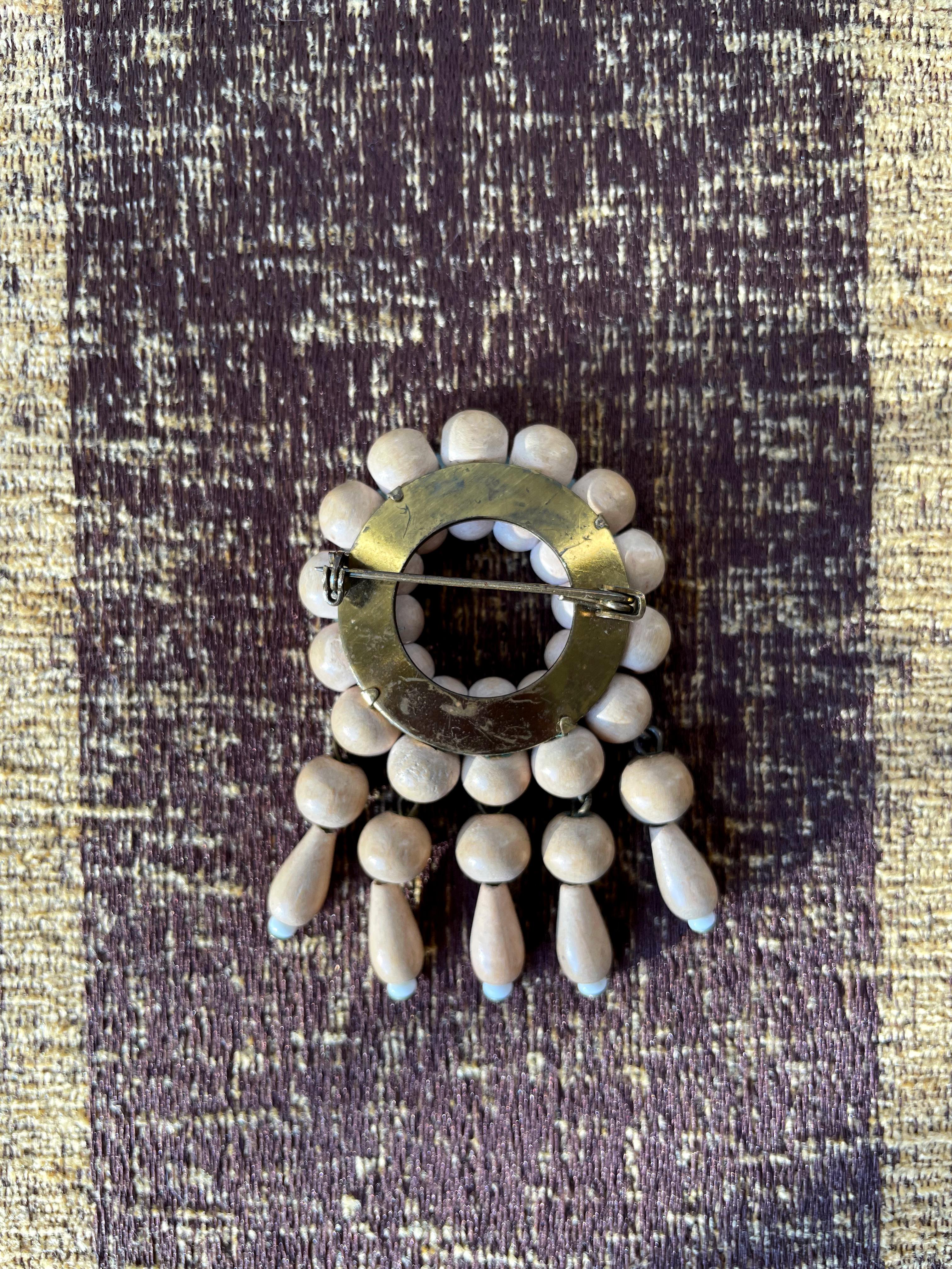 20th Century 1970s Finnish Aarikka Jewelry Wooden Bead Pin Brooch For Sale