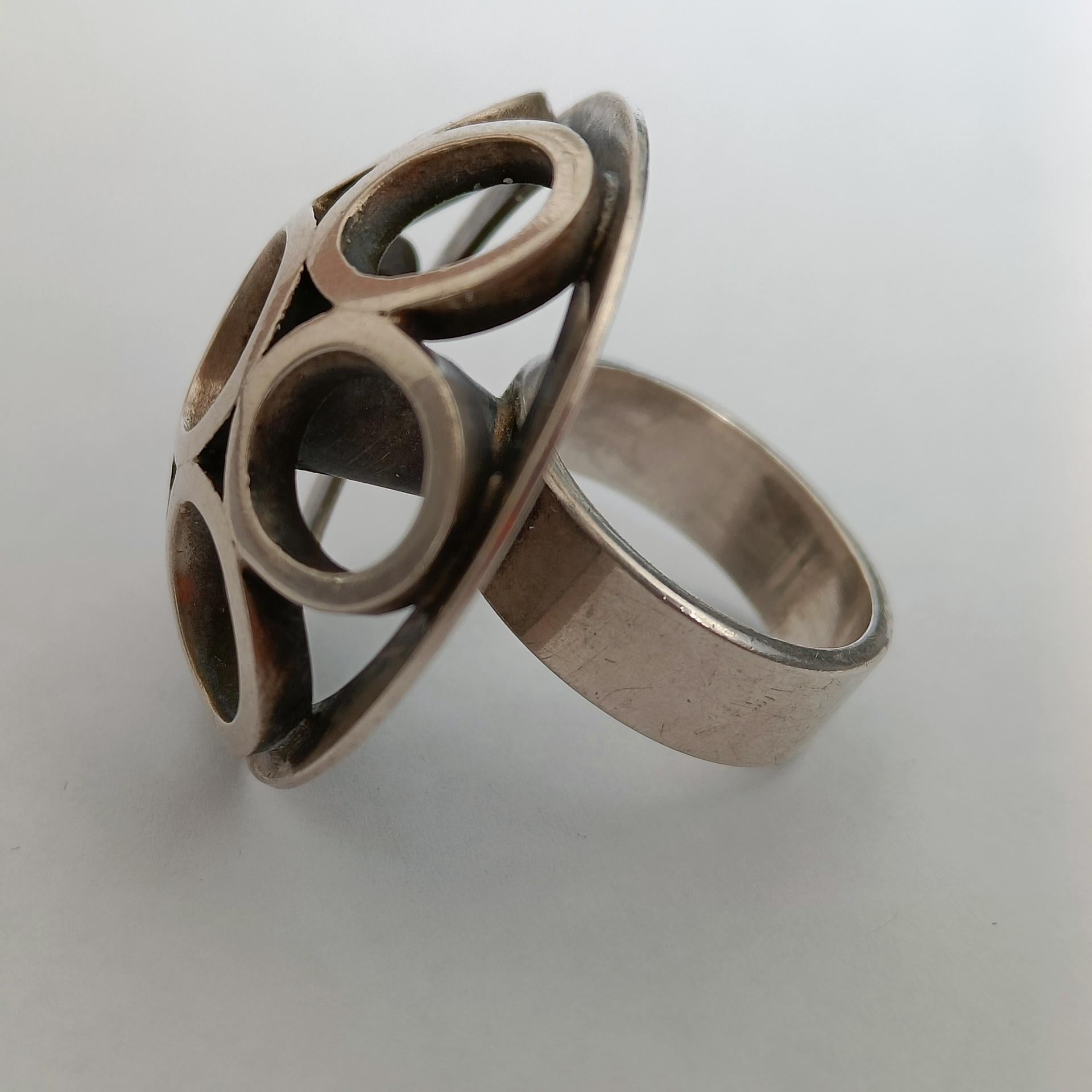 Women's Aarikka Vintage Silver Ring - Modernist Design 1960s, Finland For Sale