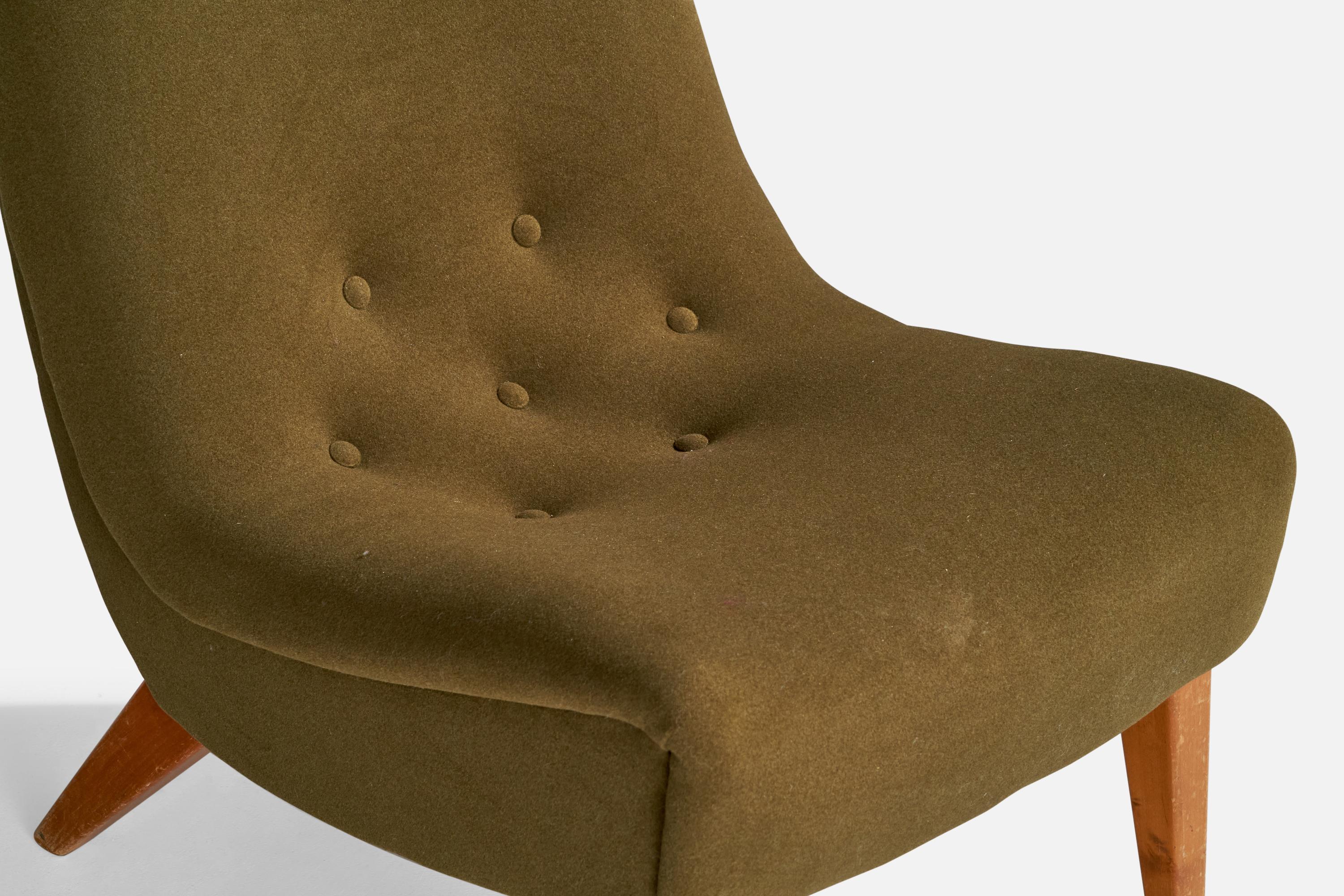 Aarne Ervi Attribution, Slipper Chair, Wood, Fabric, Finland, 1950s For Sale 5