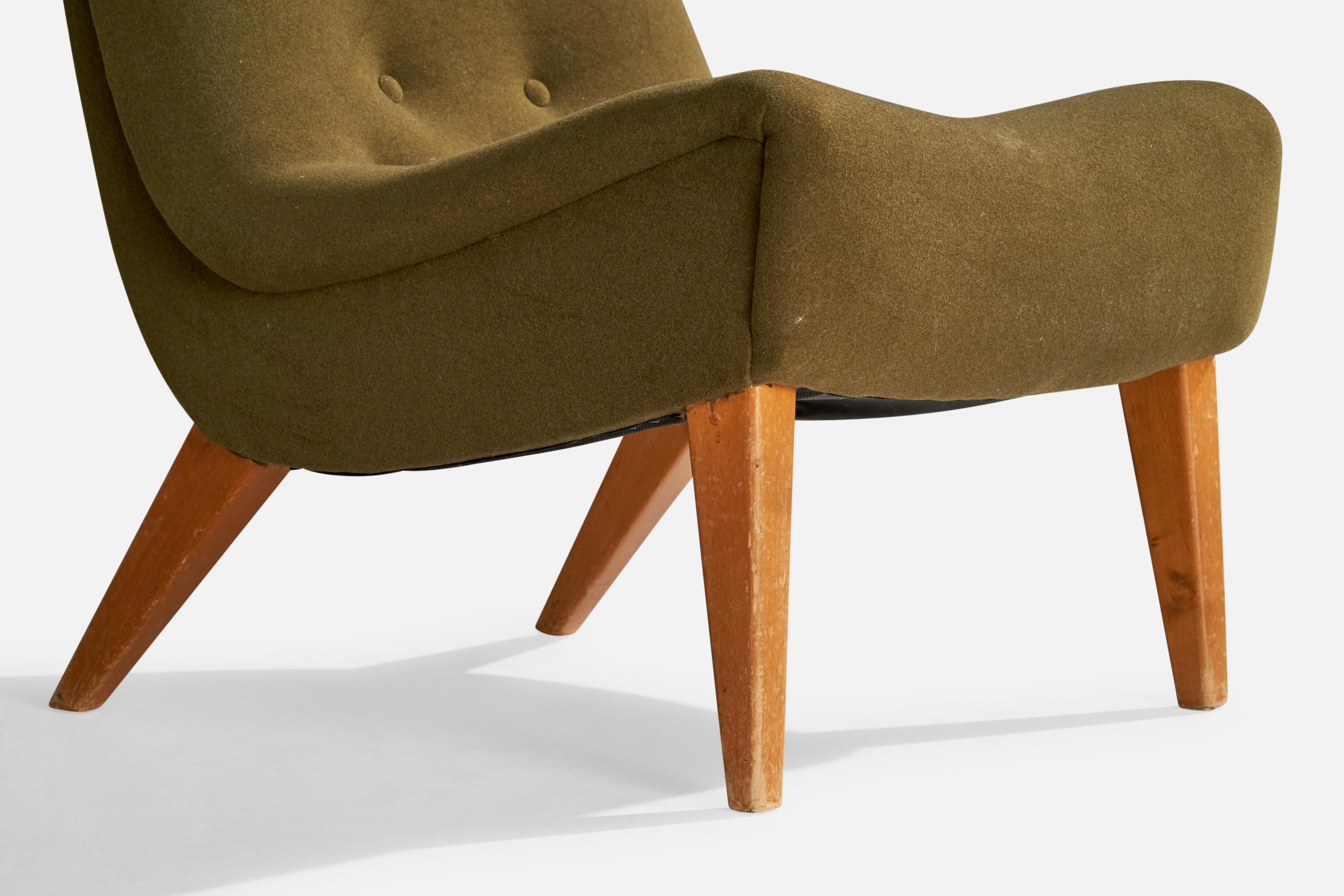 Aarne Ervi Attribution, Slipper Chair, Wood, Fabric, Finland, 1950s For Sale 6