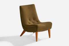 Attribution Aarne Ervi, fauteuil pantoufle, Wood, tissu, Finlande, années 1950