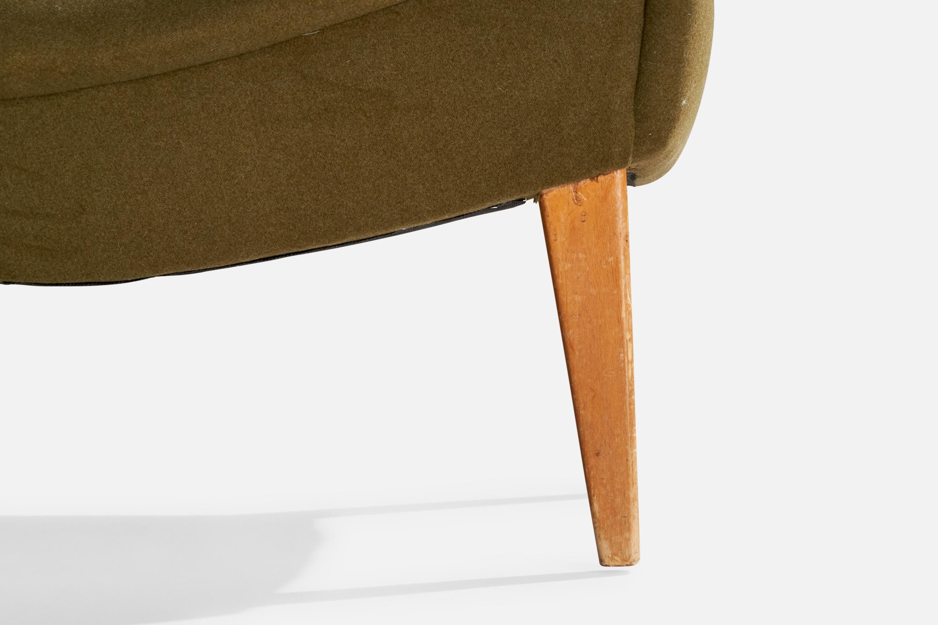 Finnish Aarne Ervi Attribution, Slipper Chair, Wood, Fabric, Finland, 1950s For Sale