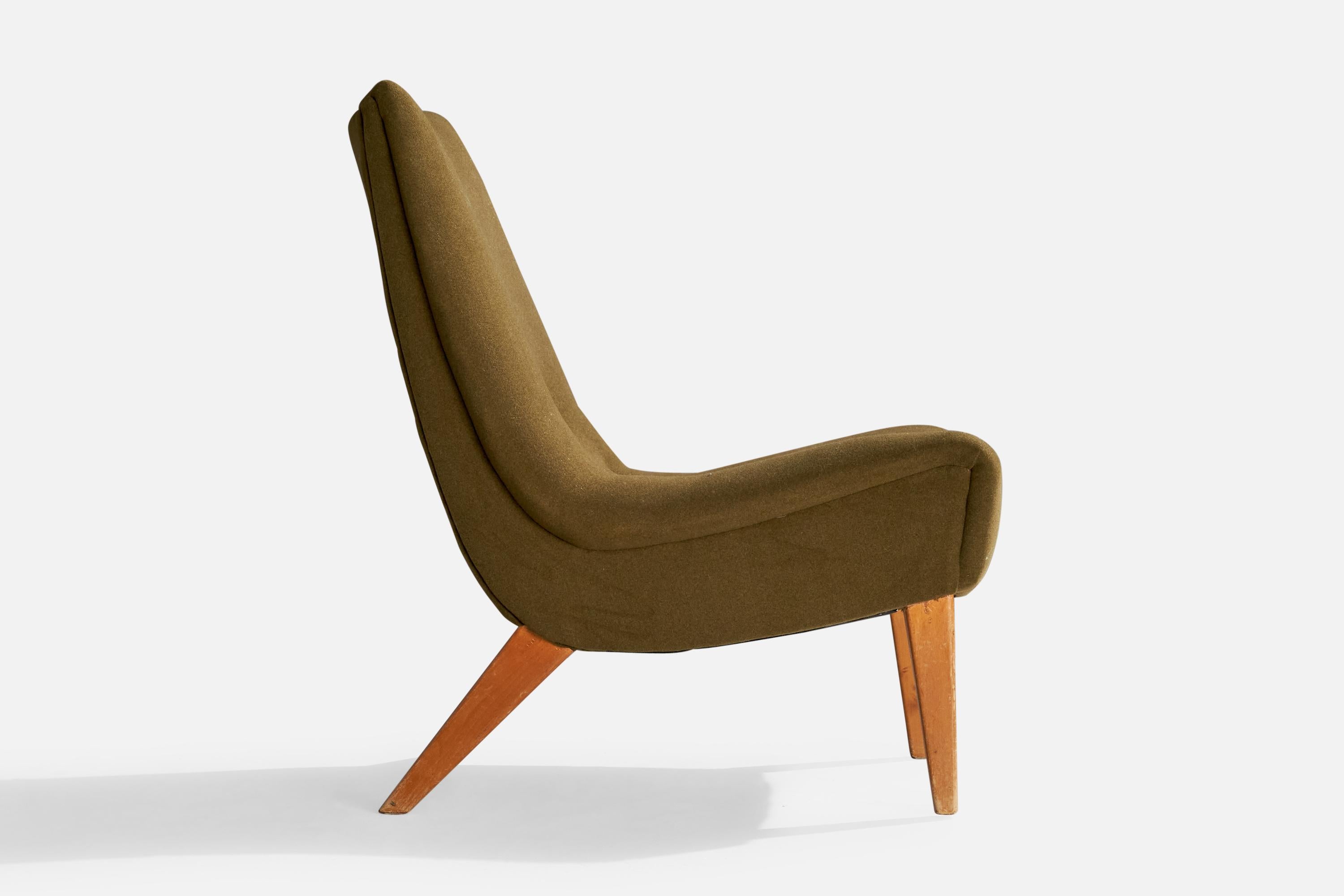 Aarne Ervi Attribution, Slipper Chair, Wood, Fabric, Finland, 1950s For Sale 2