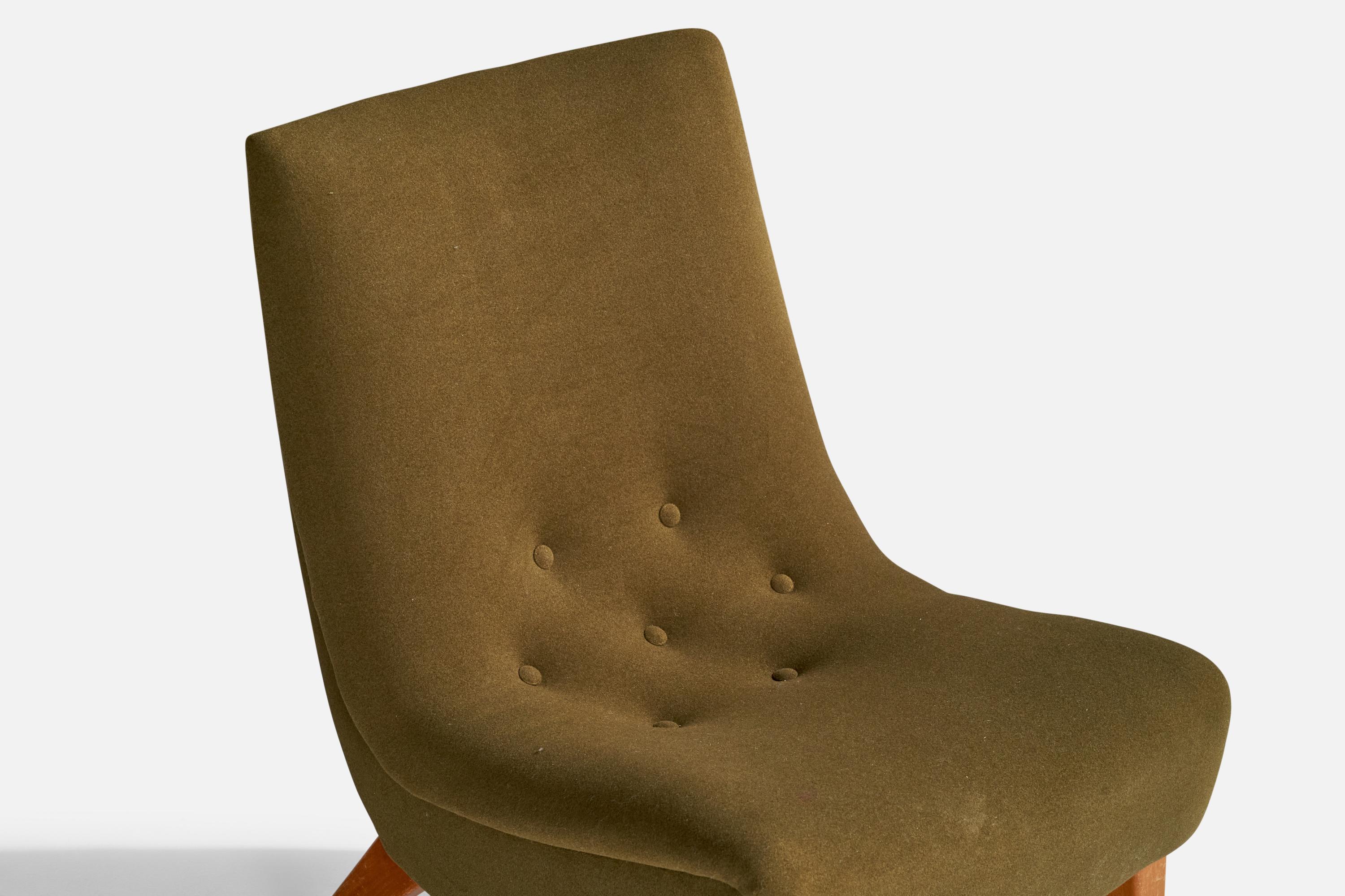 Aarne Ervi Attribution, Slipper Chair, Wood, Fabric, Finland, 1950s For Sale 3