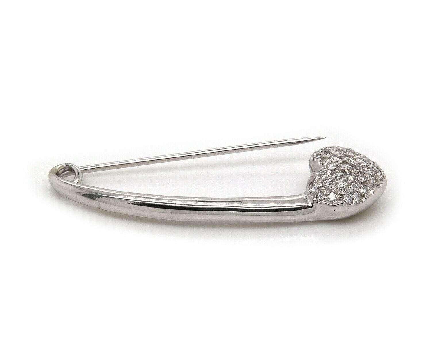 Aaron Basha 0.30 CTW Diamond Heart Safety Pin Brooch in 18K In Excellent Condition In Vienna, VA