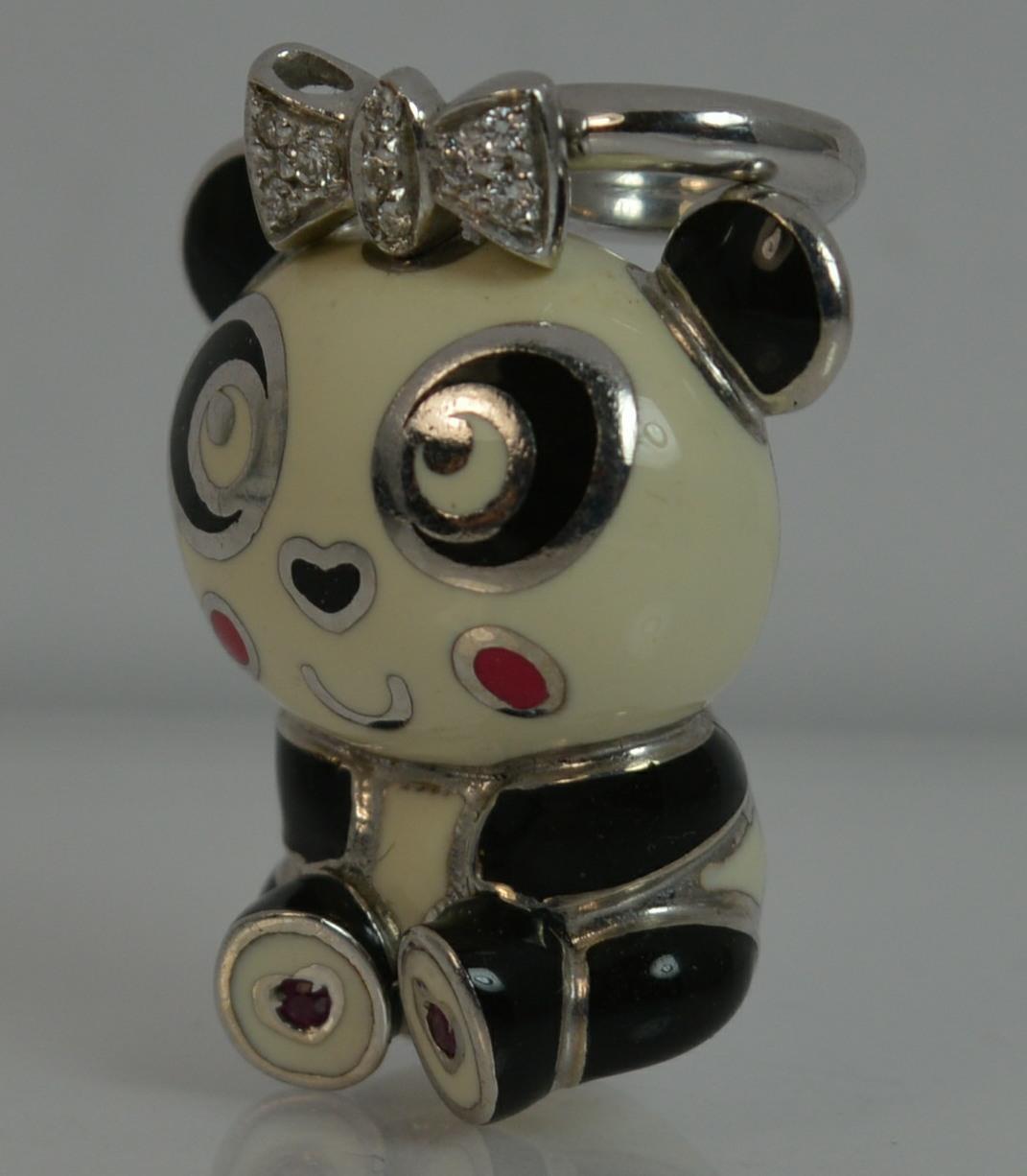 Contemporary Aaron Basha 18 Carat Gold Enamel Diamond Panda Charm Pendant