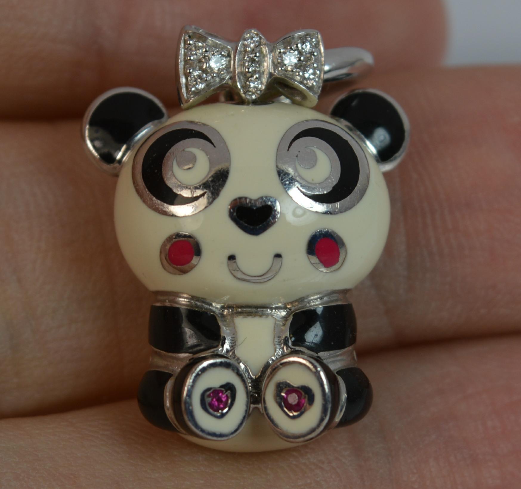 Aaron Basha 18 Carat Gold Enamel Diamond Panda Charm Pendant In Excellent Condition In St Helens, GB