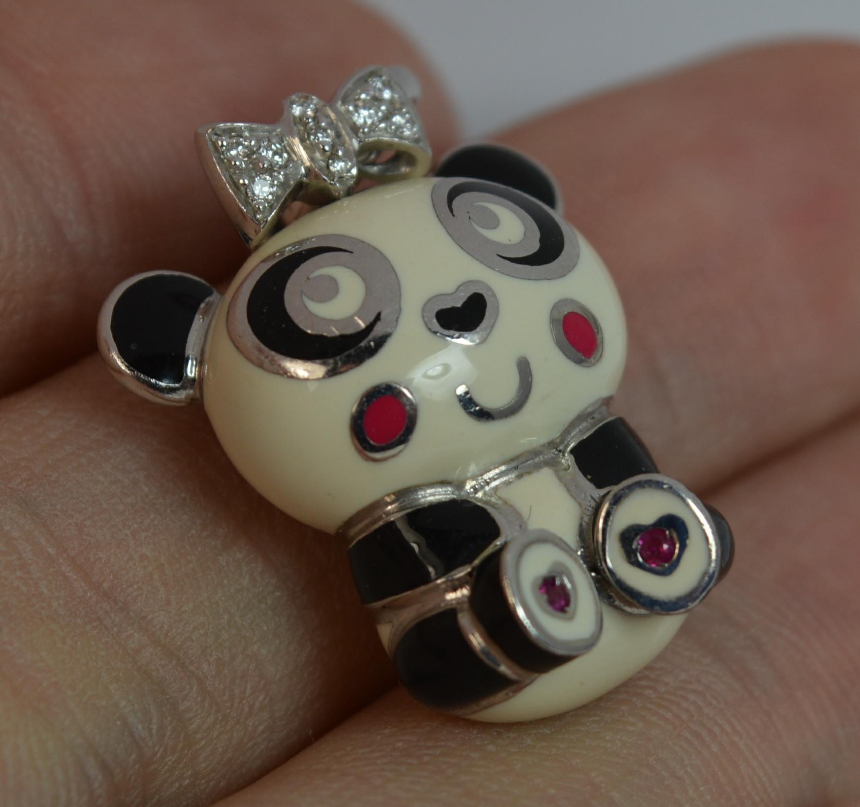 Women's Aaron Basha 18 Carat Gold Enamel Diamond Panda Charm Pendant