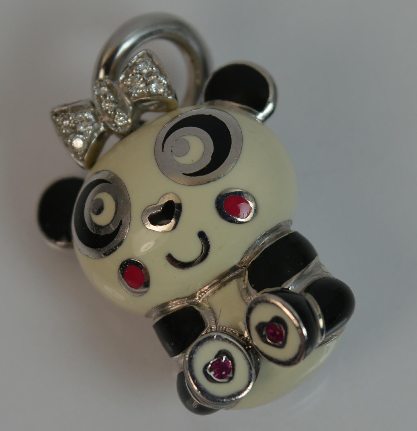 Aaron Basha 18 Carat Gold Enamel Diamond Panda Charm Pendant 2