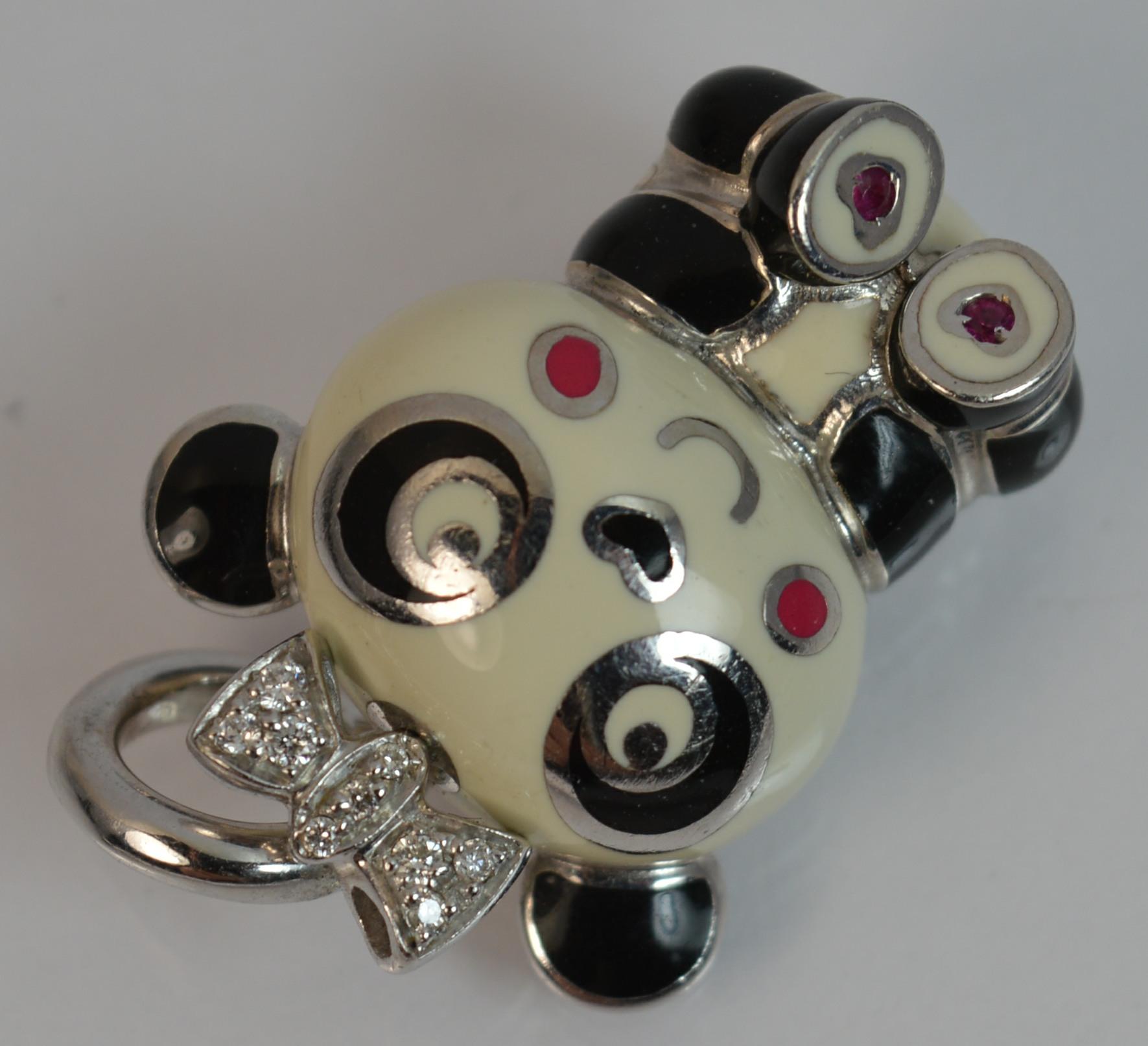 Aaron Basha 18 Carat Gold Enamel Diamond Panda Charm Pendant 3
