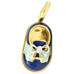 Aaron Basha 18 Karat Gold Enamel Navy Blue Green Saddle Shoe Charm