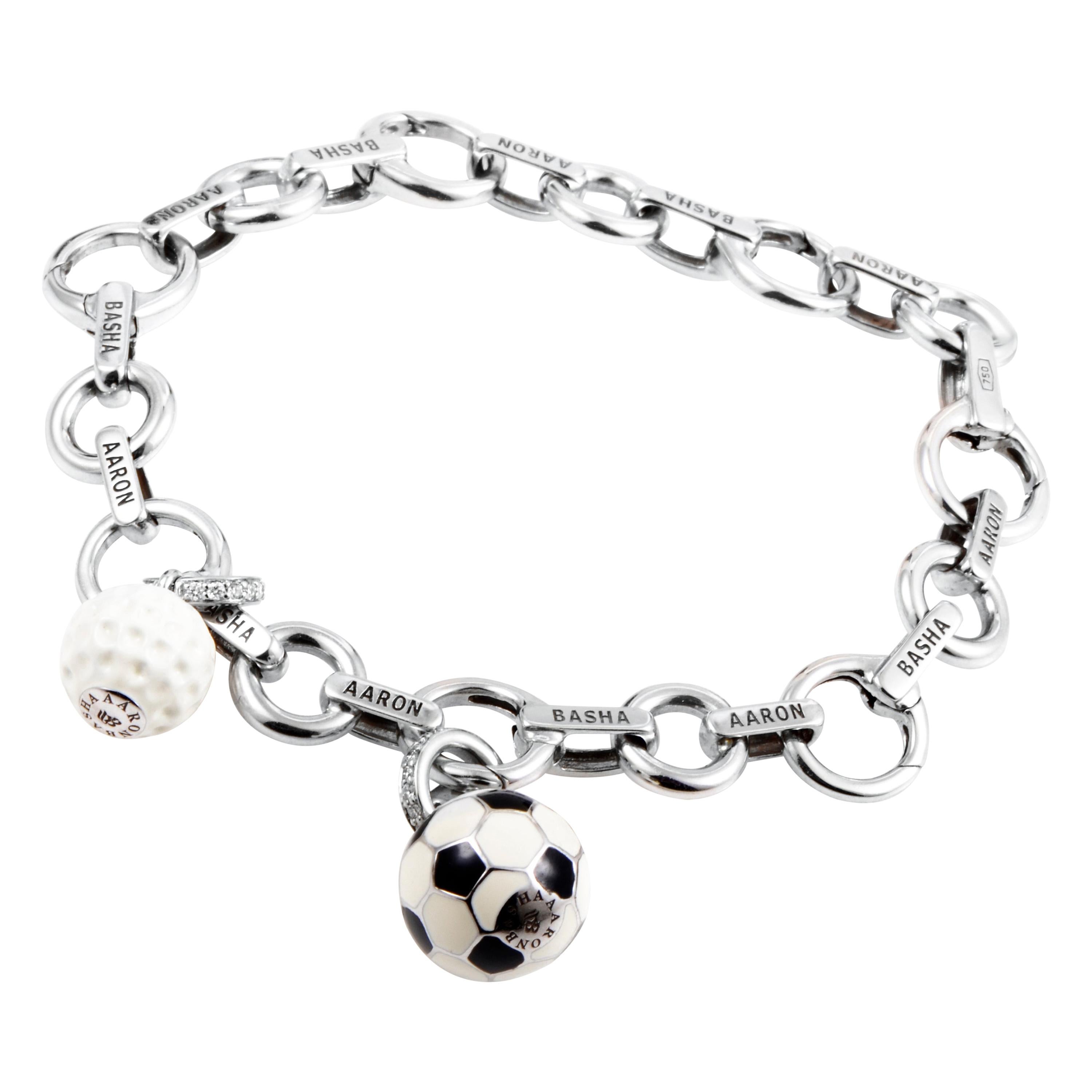 Aaron Basha 18 Karat White Gold Diamond Sports Charm Bracelet For Sale