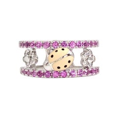 Aaron Basha 18 Karat White Gold Pink Sapphire and Diamond Ladybug Ring