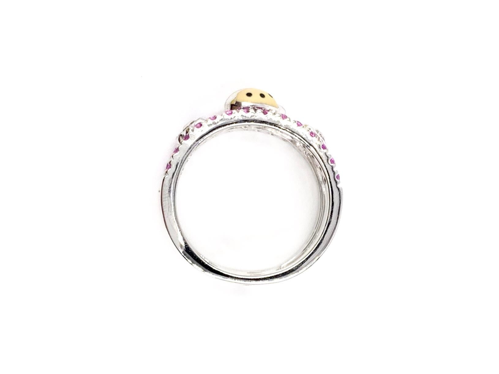 Aaron Basha 18 Karat White Gold Pink Sapphire and Diamond Ladybug Ring In New Condition For Sale In Pikesville, MD