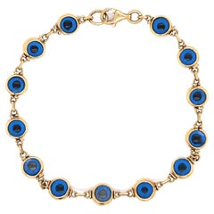 Aaron Basha 18 Karat Yellow Gold Blue Glass Evil Eye Link Bracelet