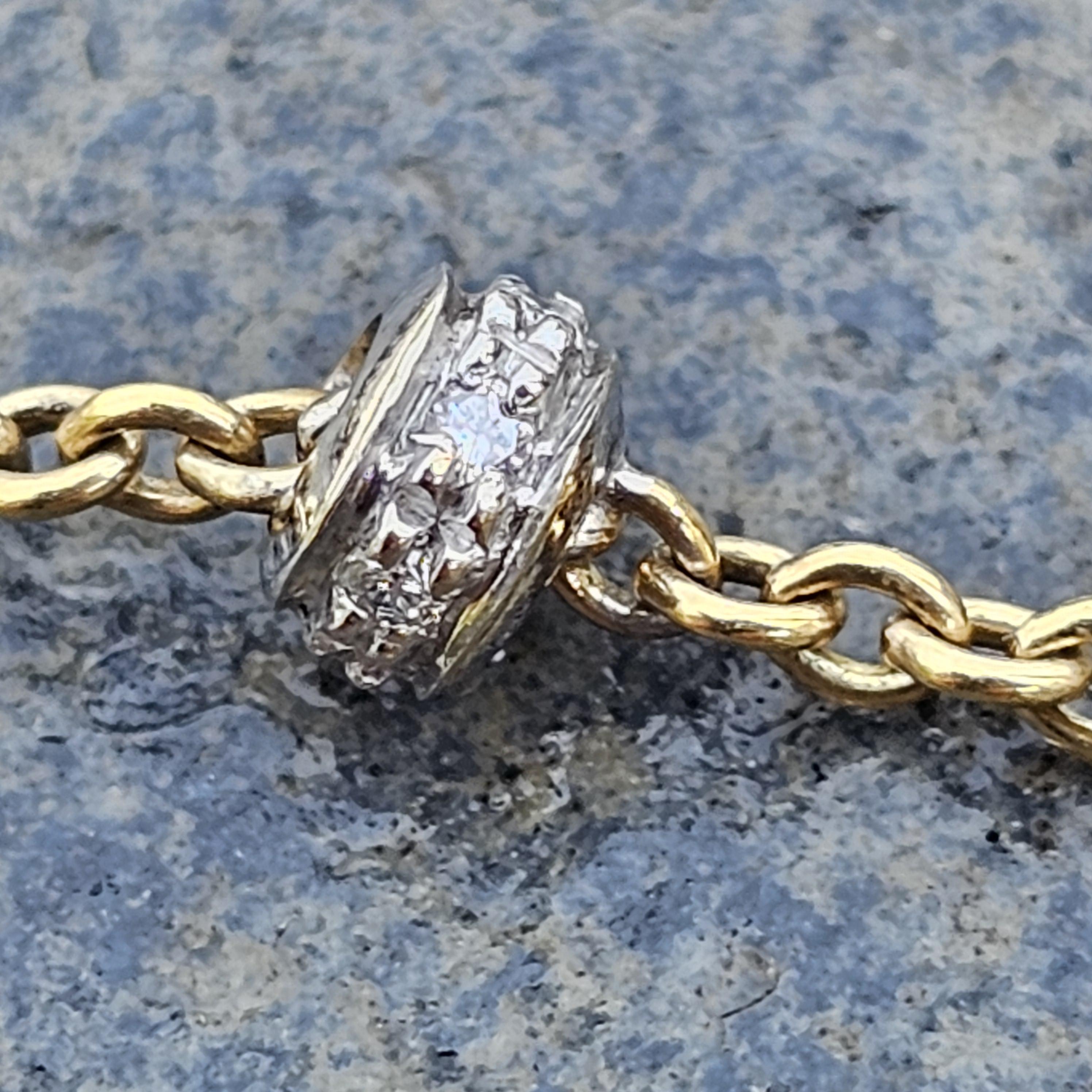 Taille ronde Aaron Basha 18k 4 Diamond Station Chain Necklace 5.9g 16