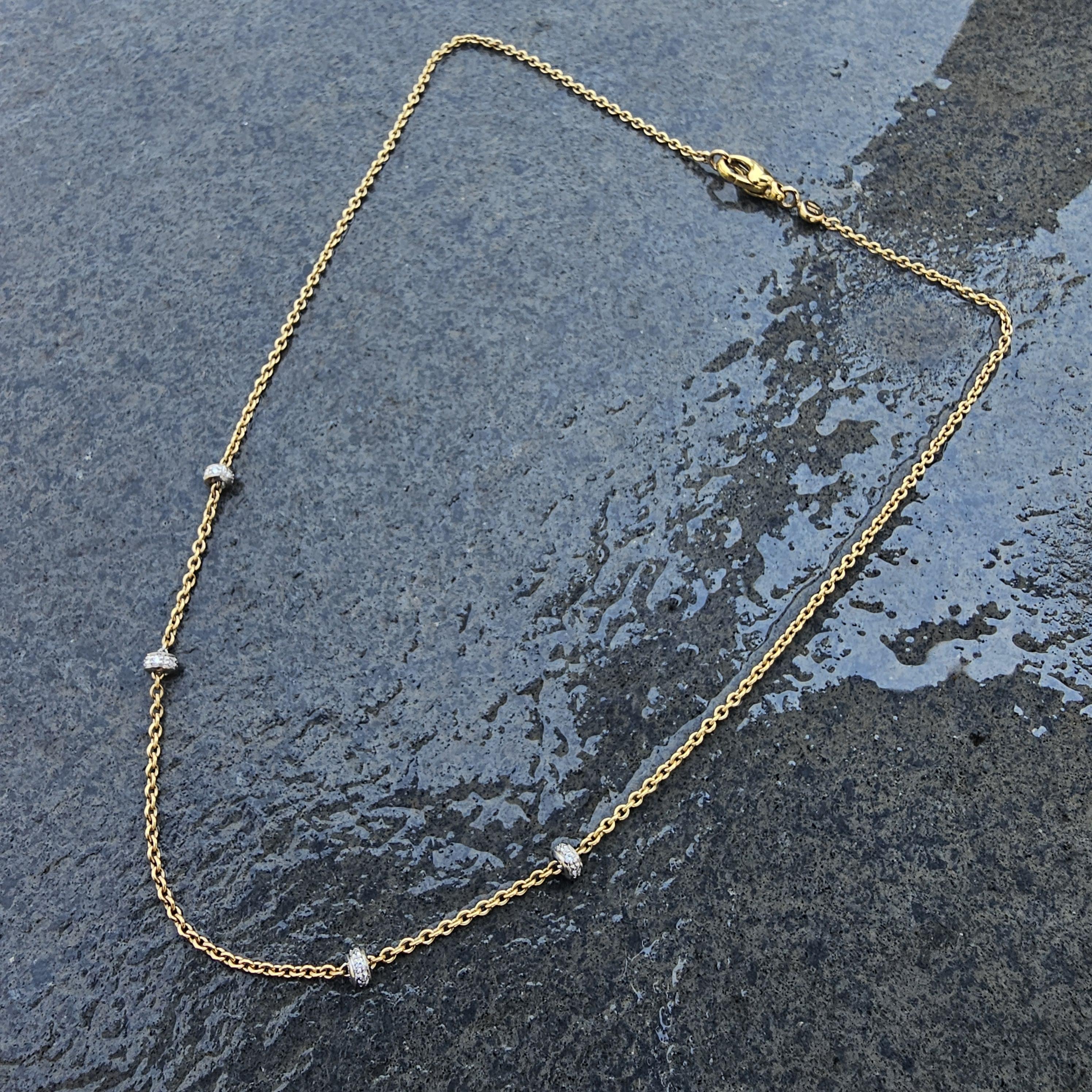 Aaron Basha 18k 4 Diamond Station Chain Necklace 5.9g 16