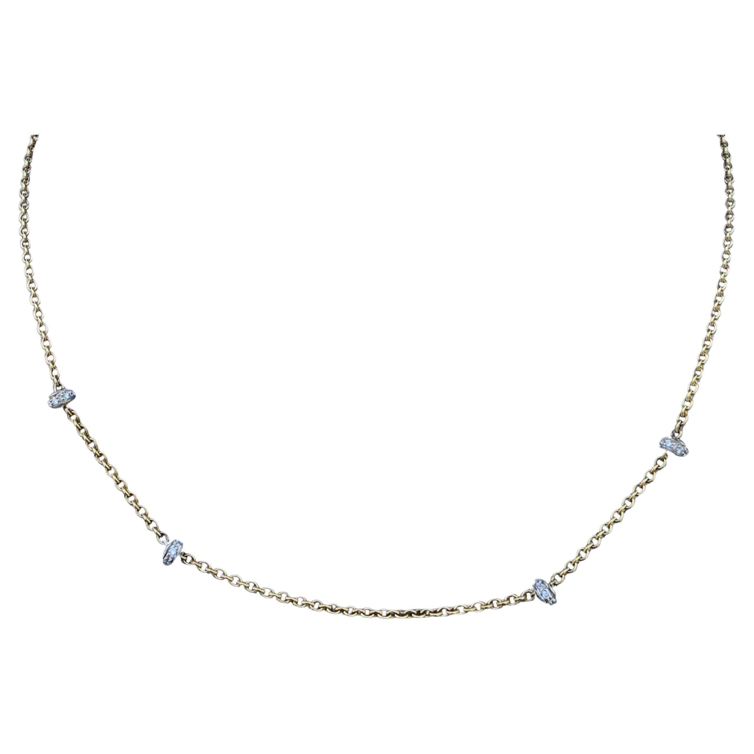 Aaron Basha 18k 4 Diamond Station Chain Necklace 5.9g 16" en vente
