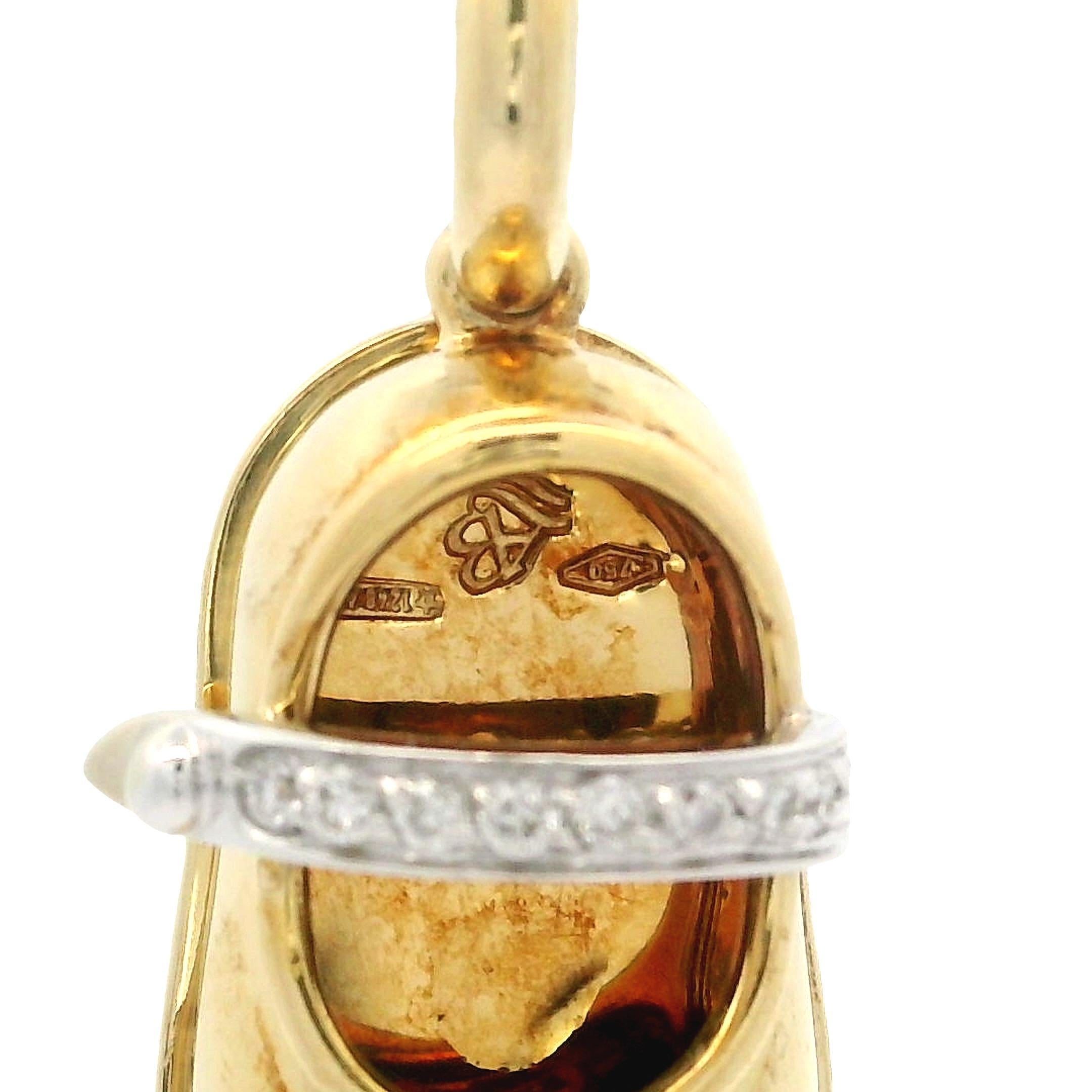 Aaron Basha 18k Gold 0.06ctw Diamond Mary Jane Dress Baby Shoe Pendant Charm For Sale 1