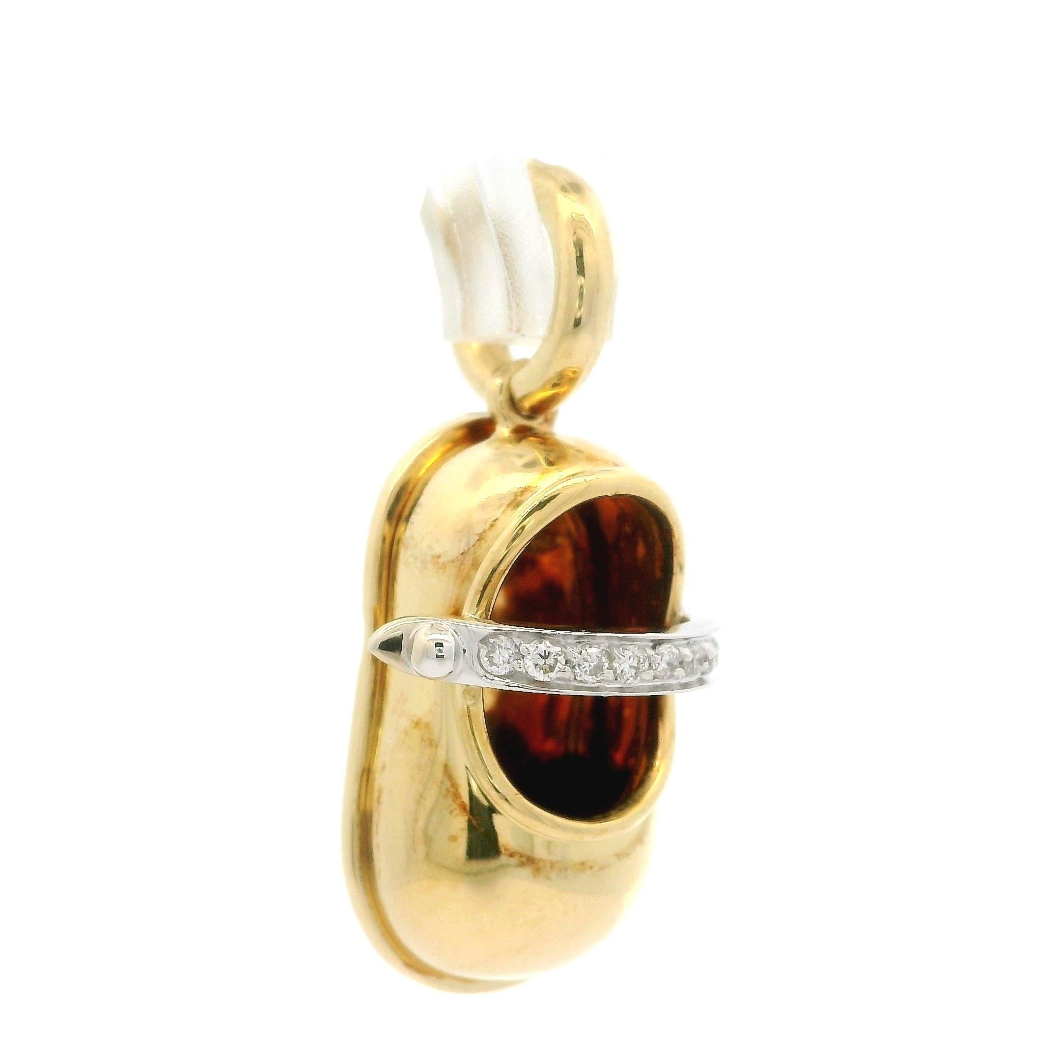 Aaron Basha 18k Gold 0.06ctw Diamond Mary Jane Dress Baby Shoe Pendant Charm For Sale 3